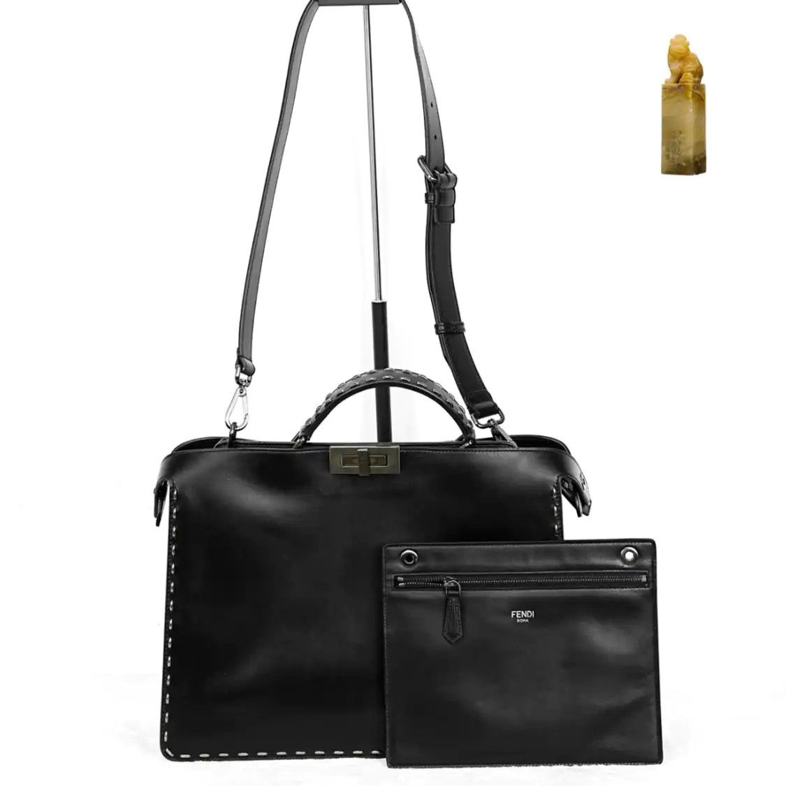 Fendi FENDI Peekaboo Medium black cowhide leather handbag detachable strap Size ONE SIZE - 1 Thumbnail