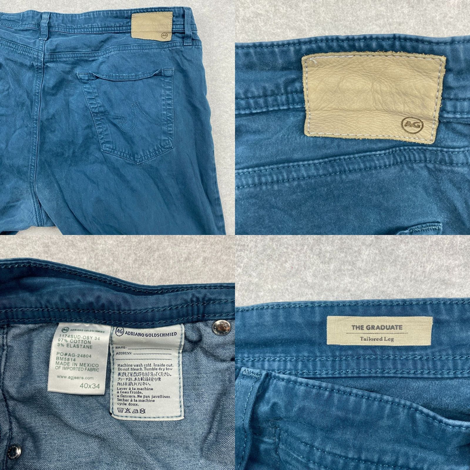 Altea Adriano Goldschmied The Graduate Jeans Mens 40 x 30 Teal Tailored Stretch Pant Size US 40 / EU 56 - 9 Thumbnail