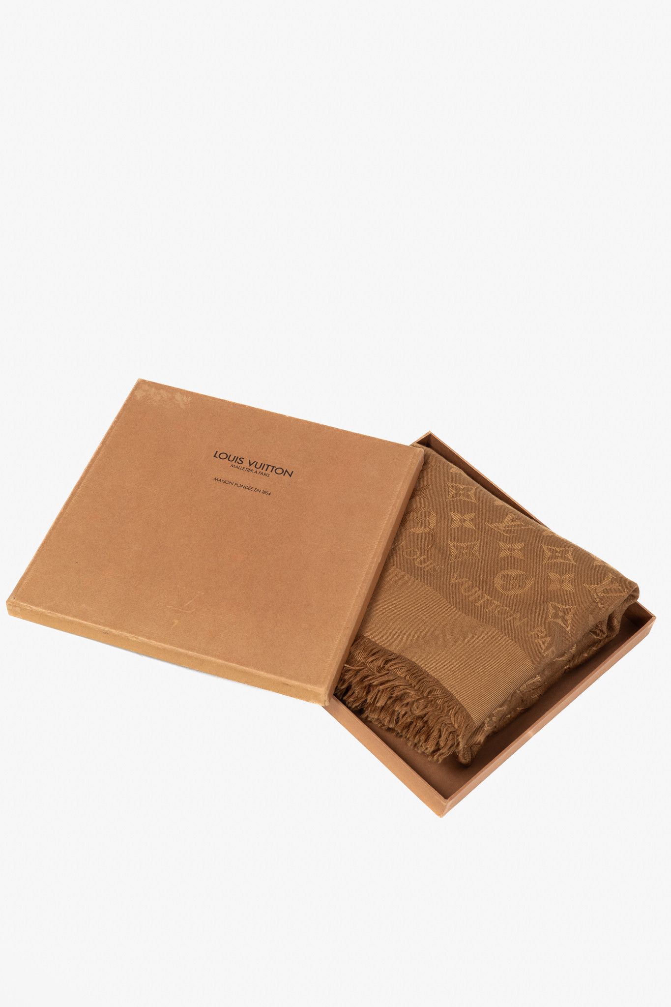 Louis Vuitton Louis Vuitton Camel Silk & Wool Monogram Fringe Shawl Size ONE SIZE - 5 Thumbnail