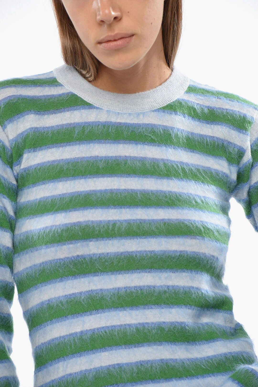 Marni og1mm0326 Virgin Wool Striped Crew-Neck Sweater Blue & Green Size S / US 4 / IT 40 - 3 Thumbnail