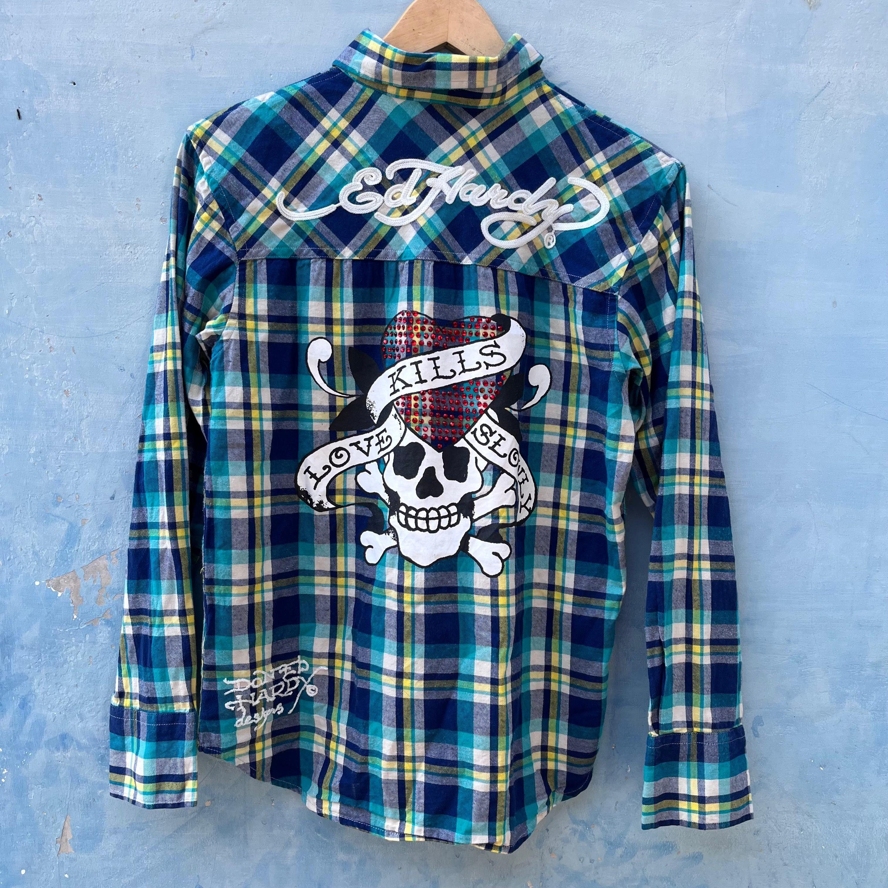 Ed Hardy Ed Hardy "Love Kills Slowly" Plaid Flannel Size US M / EU 48-50 / 2 - 1 Thumbnail