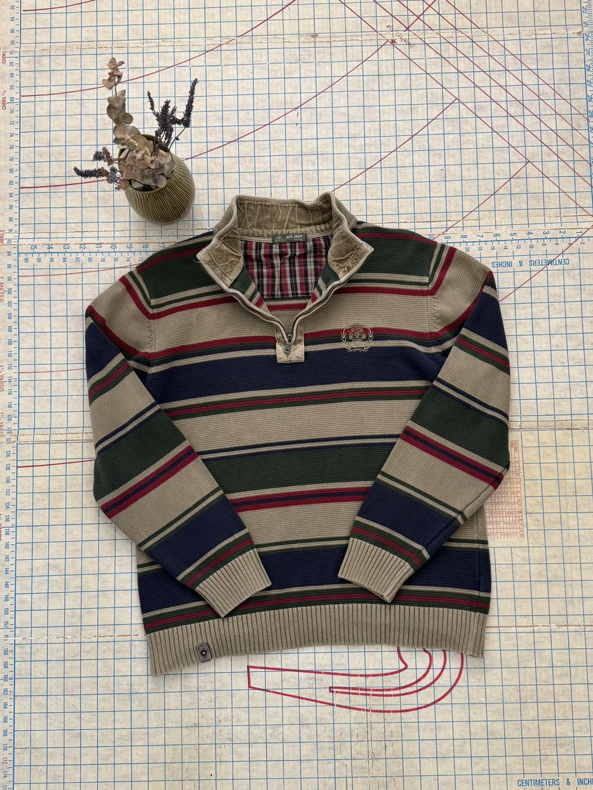 Jeep Vintage Jeep 1/4 Zip Striped Sweater Fits Mens Size Medium Size US M / EU 48-50 / 2 - 6 Thumbnail
