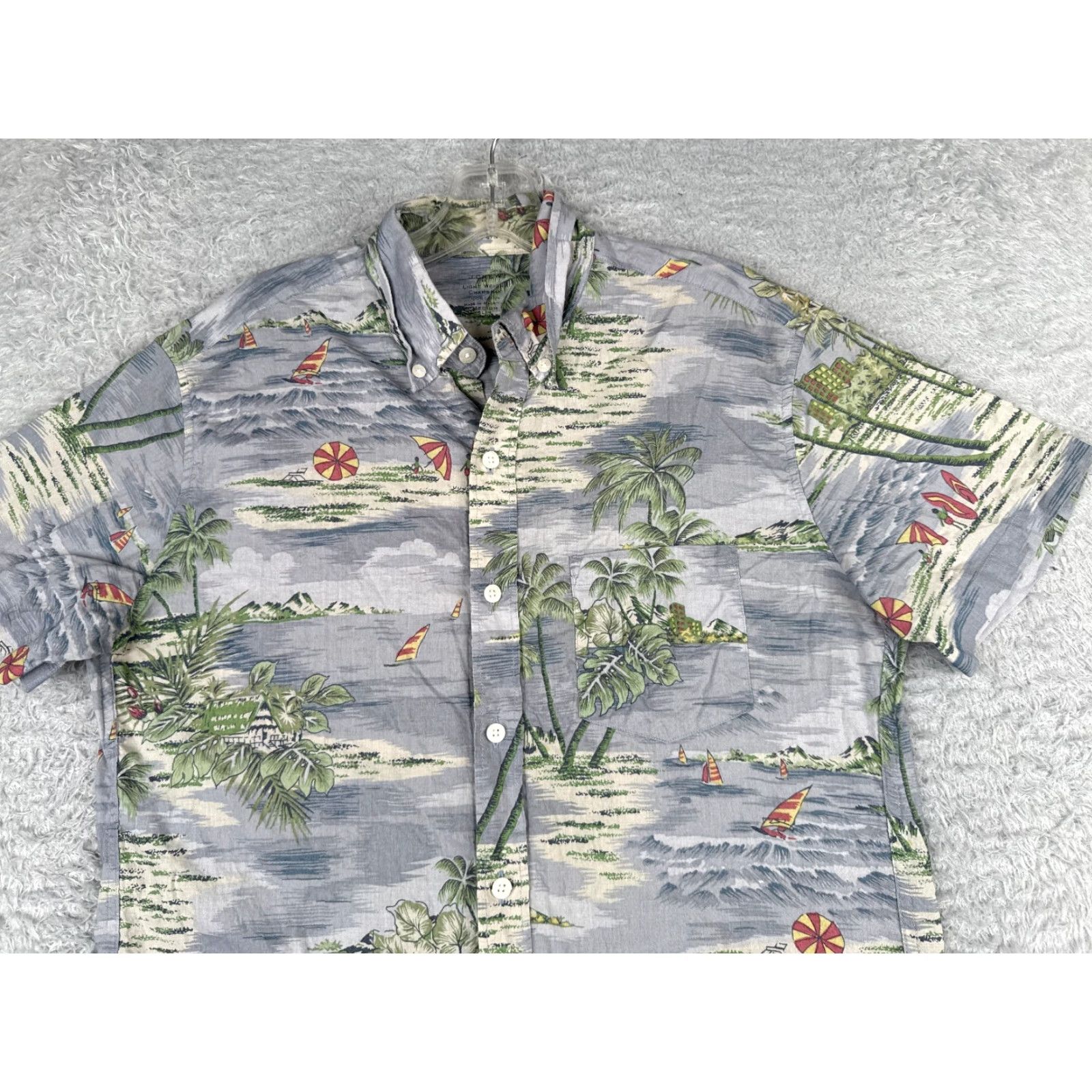 J.Crew J.Crew Shirt Men Medium Gray Green Palm Sailboat Hawaiian 100% Cotton Slim Size US M / EU 48-50 / 2 - 4 Thumbnail