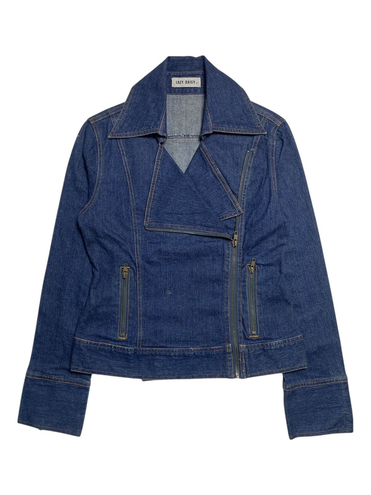 Angel Blue 2000’s Lazy Daisy - Asymmetrical Bikers Crop Denim Jacket Size M / US 6-8 / IT 42-44 - 1 Thumbnail