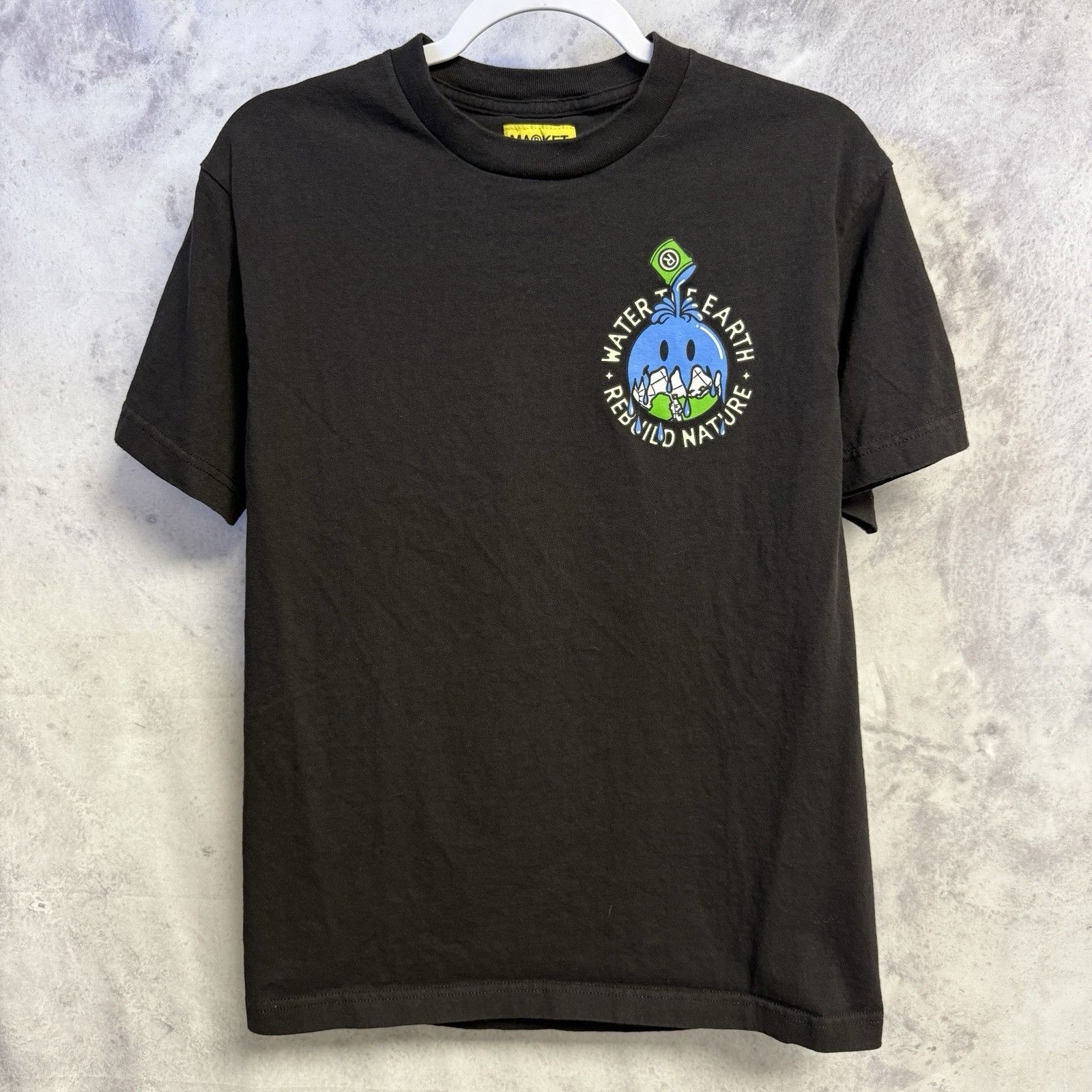 Market Market Smiley Face T Shirt Mens M 18.5x26.5 Black Short Slee Size US M / EU 48-50 / 2 - 2 Thumbnail