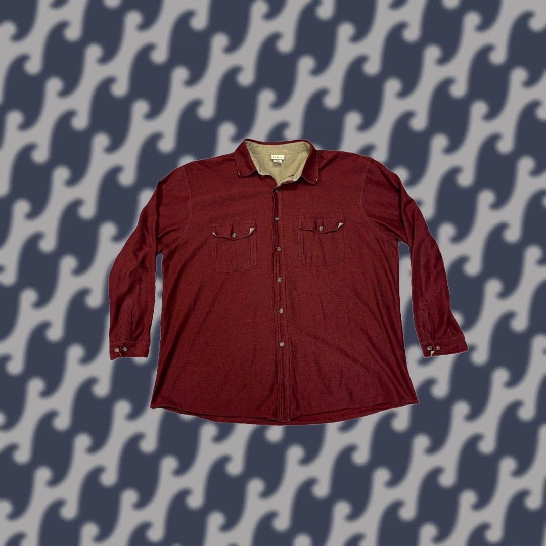 Vintage VINTAGE LL Bean Shirt Mens XL Reg Burgundy Red Herringbone Cotton Button Up Flannel Size US XL / EU 56 / 4 - 1 Thumbnail