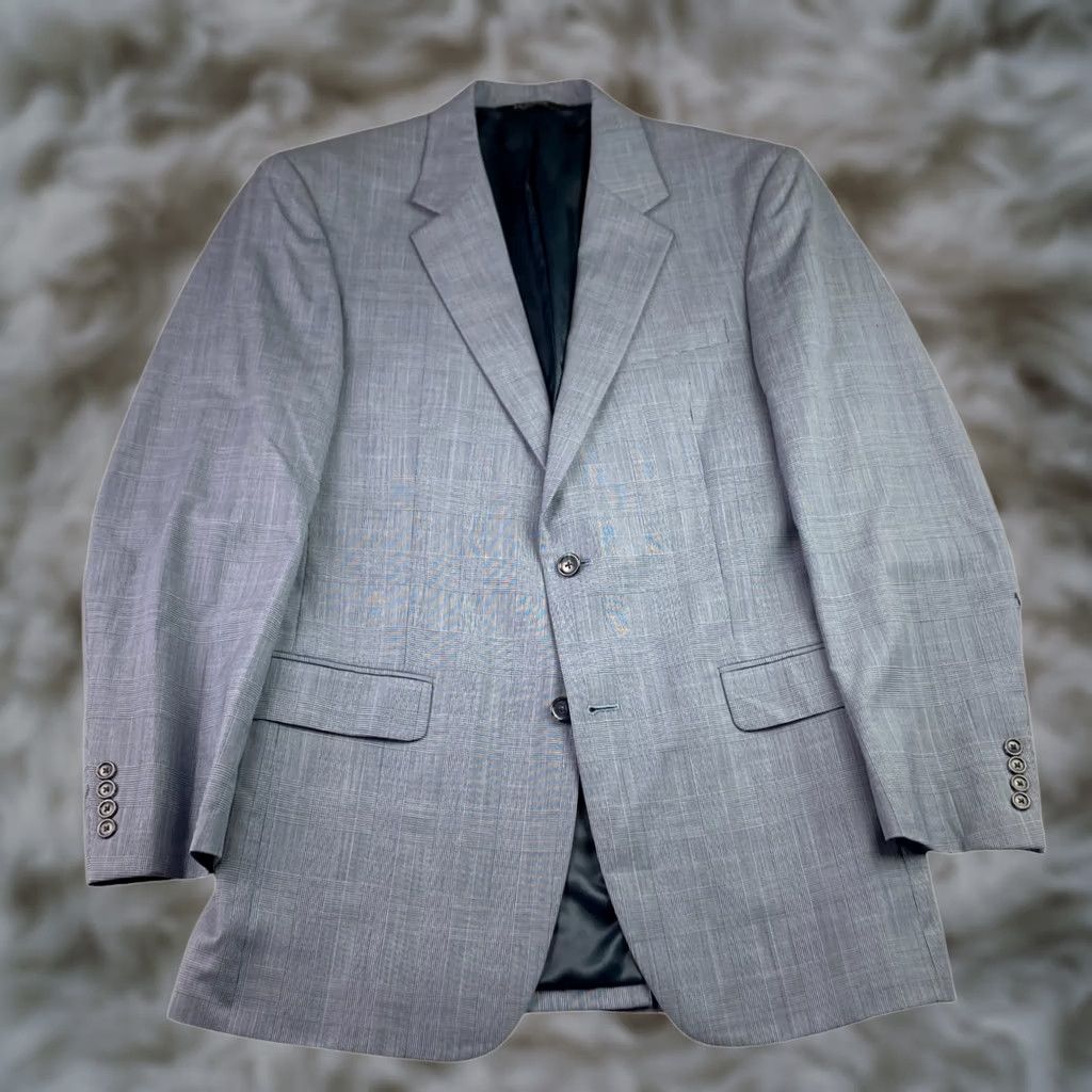 Jos. A. Bank Jos A Bank Men's Wool 2-Button Suit Blue Glen Plaid 40 Long | 34x28 Suit Mens Wool Glen Plaid Blue 2-Button Size 34R - 1 Thumbnail