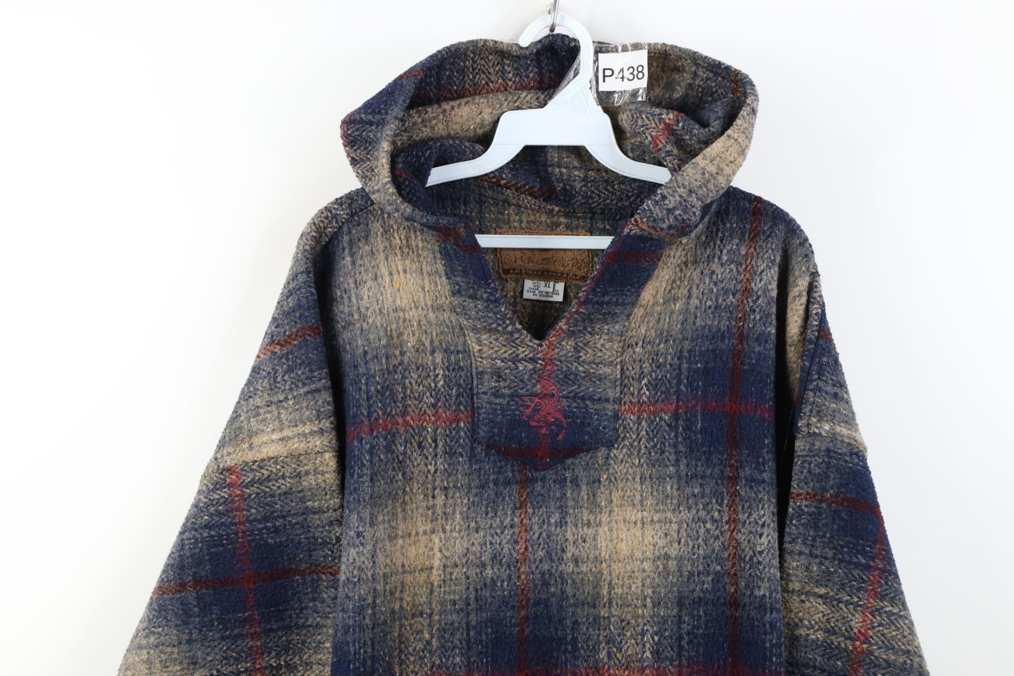 Vintage Vintage 90s Streetwear Drug Rug Knit Hoodie Sweatshirt Plaid Size US XL / EU 56 / 4 - 2 Thumbnail