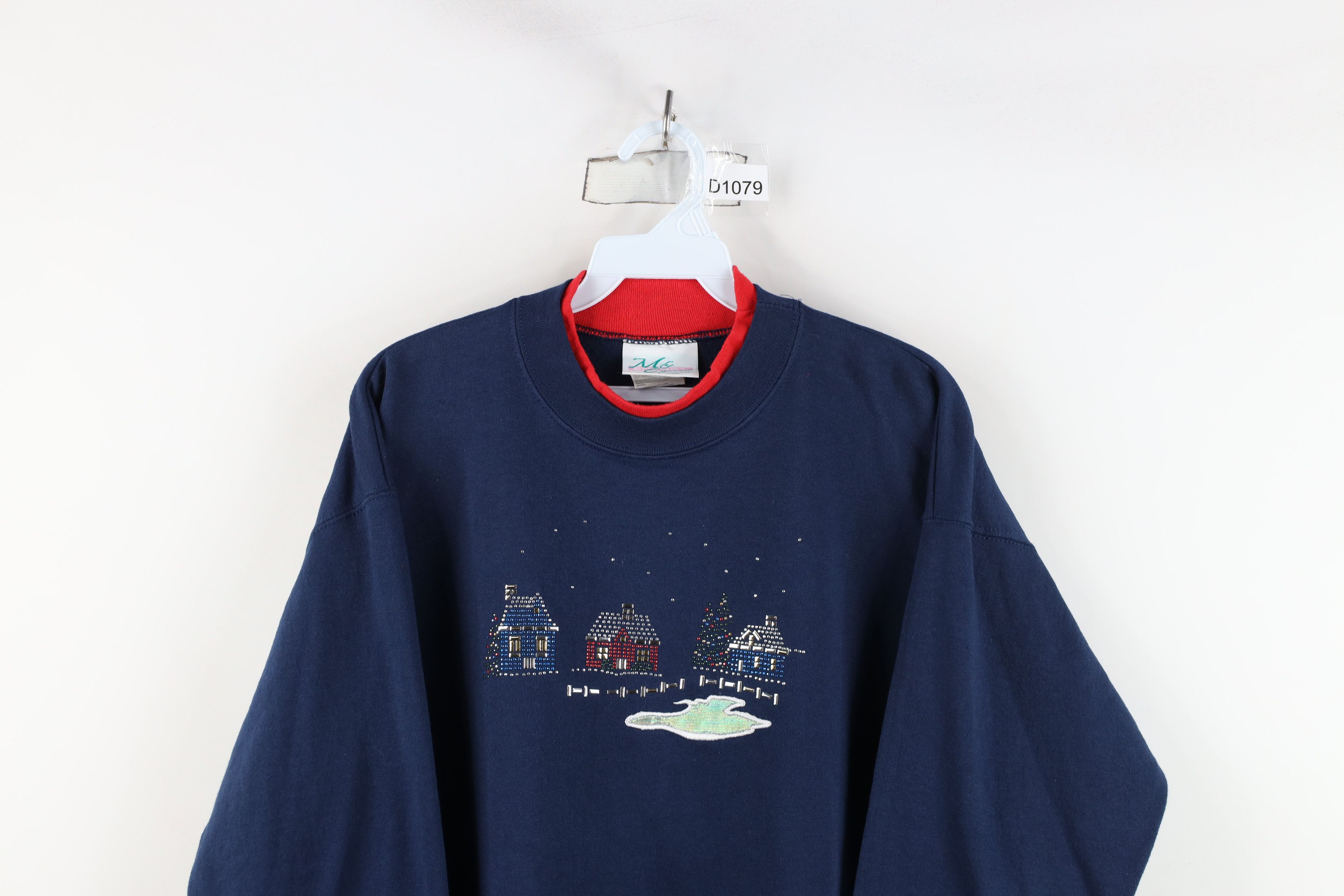 Vintage Vintage 90s Streetwear Sequin Christmas Town Sweatshirt Blue Size M / US 6-8 / IT 42-44 - 2 Thumbnail