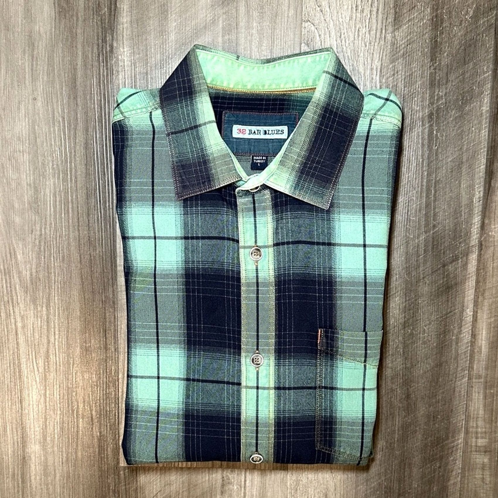 X-LARGE 32 Bar Blues Plaid Long Sleeve Button Down Large Men Shirt Green Size US L / EU 52-54 / 3 - 2 Thumbnail