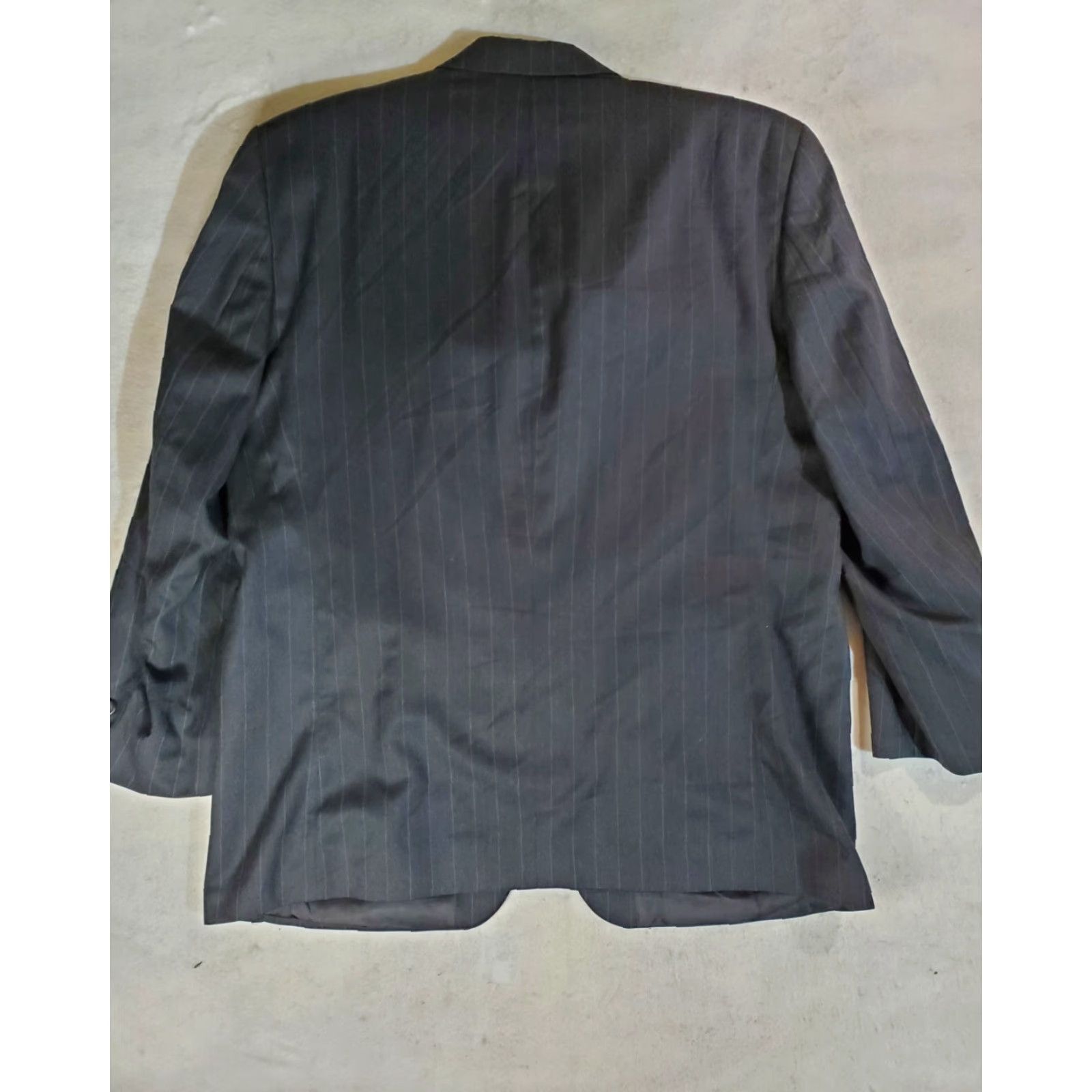 Vintage RALPH LAUREN Signature 100% Wool Suit Jacket Sport Coat Gray Striped 44R Blazer Notch Lapel Two-Button Single-Breasted Mens 44R Dress Coat Size 44R - 7 Thumbnail