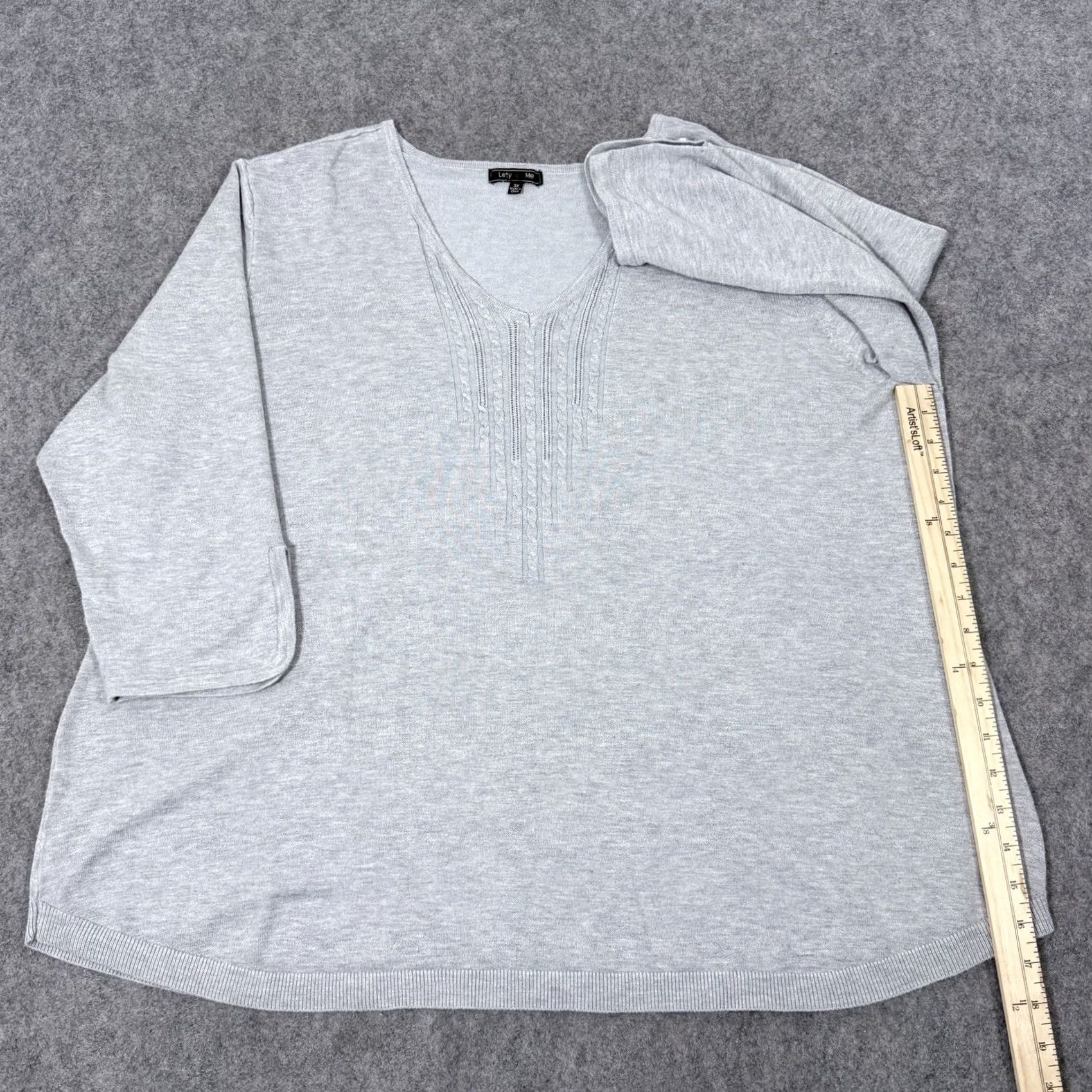 Vintage Lety & Me 3/4 Sleeve V-Neckline Casual Oversize Top Fits Women's Size 3X Gray Size XXL / US 16-18 / IT 52-54 - 7 Thumbnail