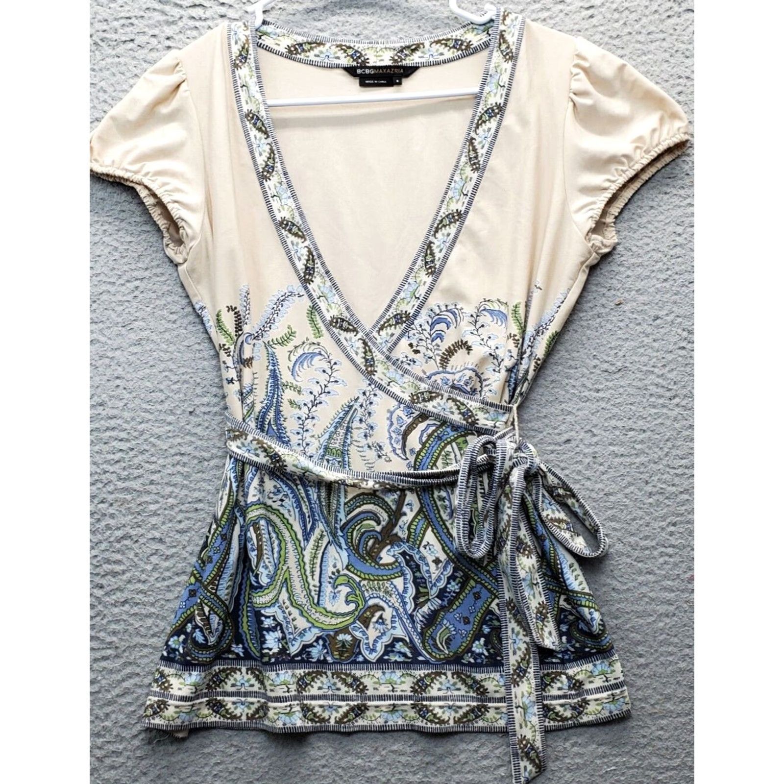 Bcbgmaxazria BCBGMAXAZRIA Womens Size S Mini Dress Multicolor Paisley Print Tie Waist V Neck Wrap Casual Dress Size S / US 4 / IT 40 - 2 Thumbnail