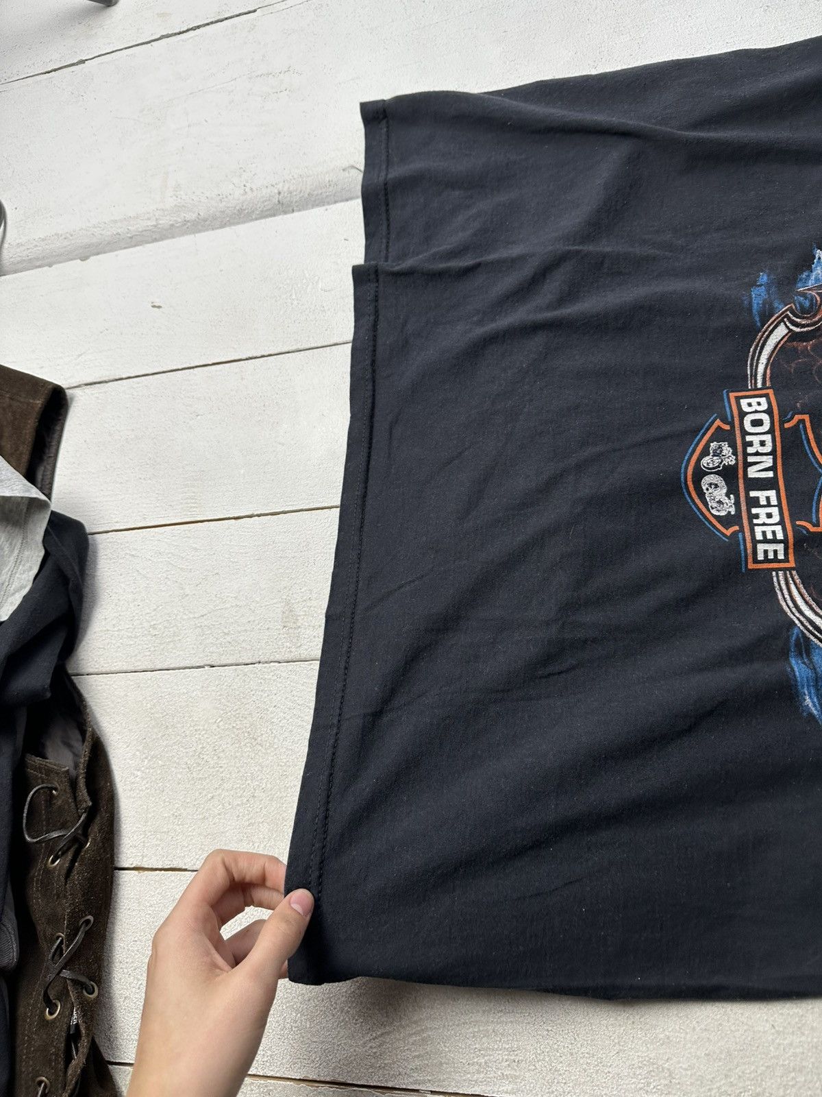 Vintage 🚨VNTG BORN FREE EAGLE USA RARE BIG LOGO FADED HARLEY STYLE Size US XL / EU 56 / 4 - 5 Thumbnail