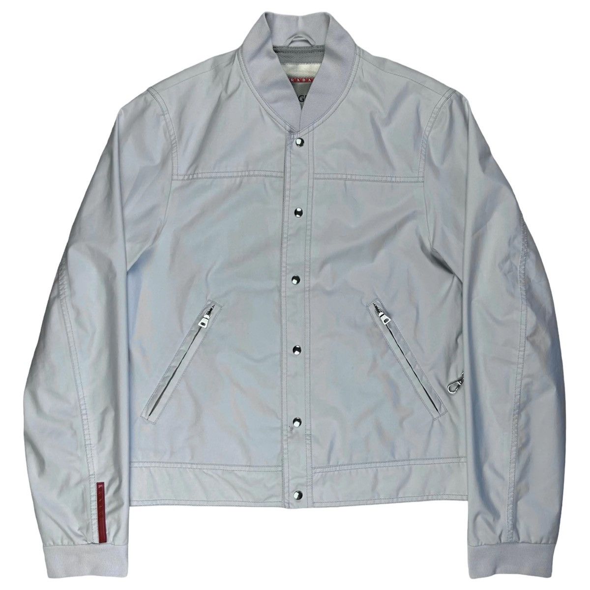 image of Prada Carabiner Baseball Jacket in Light Blue, Men's (Size Large)