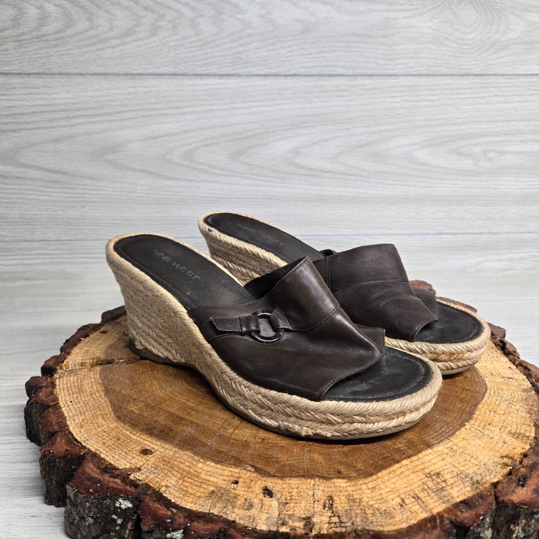 Nine West Nine West Black Canvas Rope Trim Wedges Heels Adult Women's 10 M Mule Canvas Upper Rope 1" Low Heel Womens Shoes Size US 10 / IT 40 - 2 Thumbnail