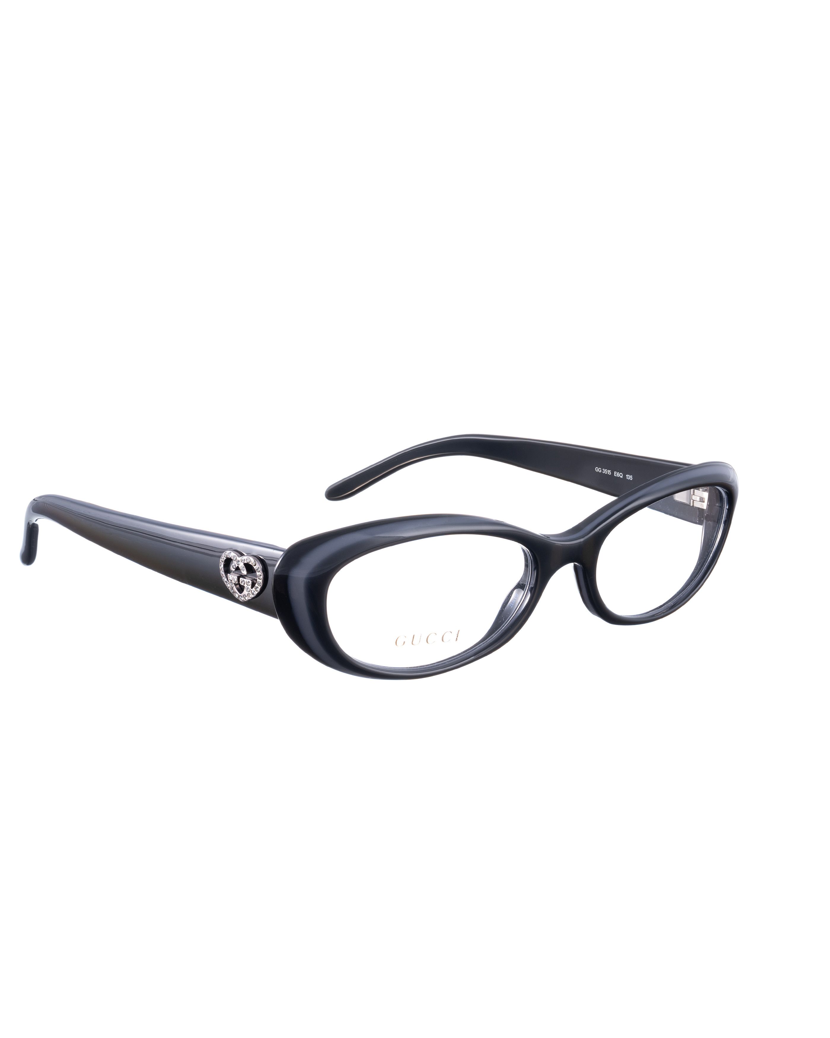 Gucci Gucci 00s Black & Grey Cat Eye Glasses with Crystal Hearts Size ONE SIZE - 1 Thumbnail