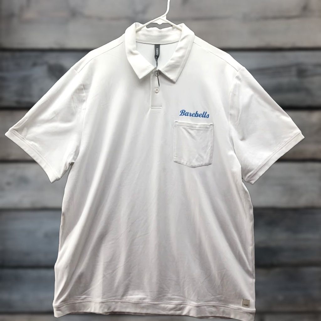 Vuori Vuori Strato Tech Polo Mens XL White Short Sleeve Barbells Graphic Shirt Active Size US XL / EU 56 / 4 - 1 Thumbnail