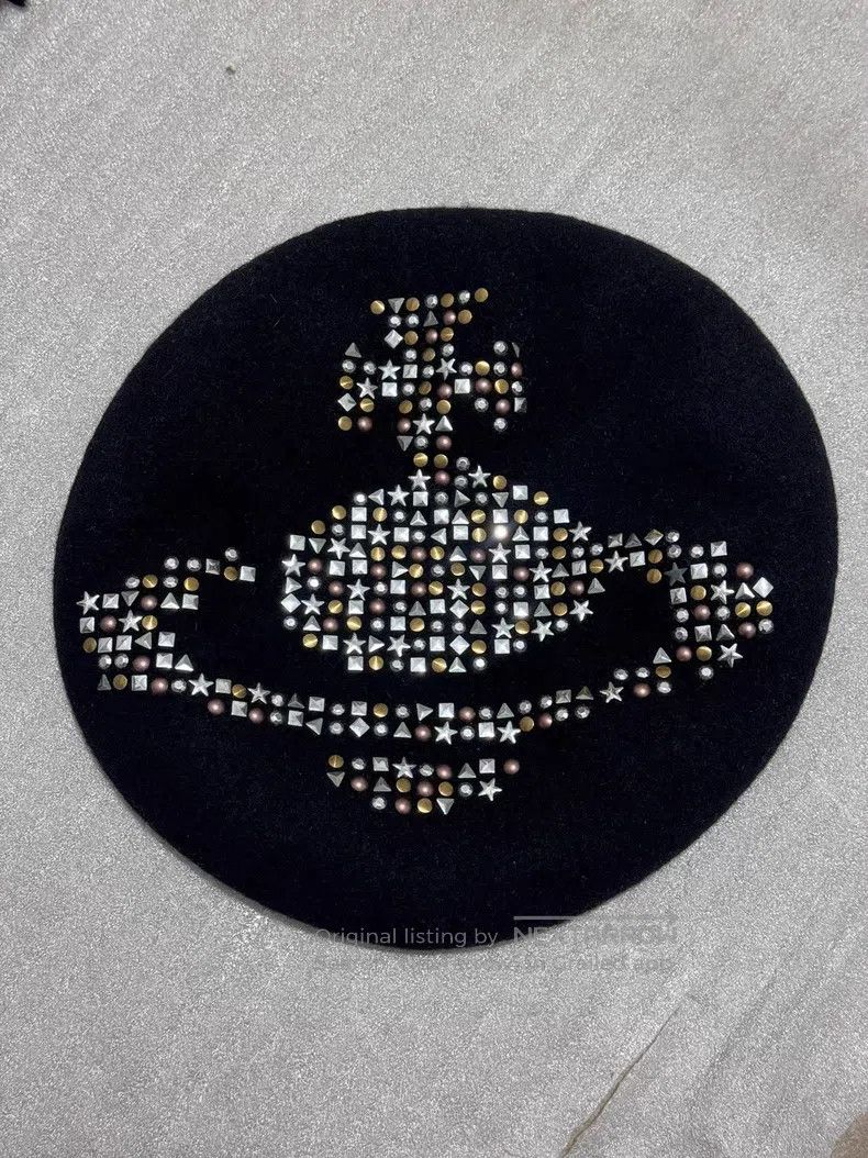 Vivienne Westwood Vivienne Westwood Black Saturn Stud Beret Size ONE SIZE - 5 Thumbnail
