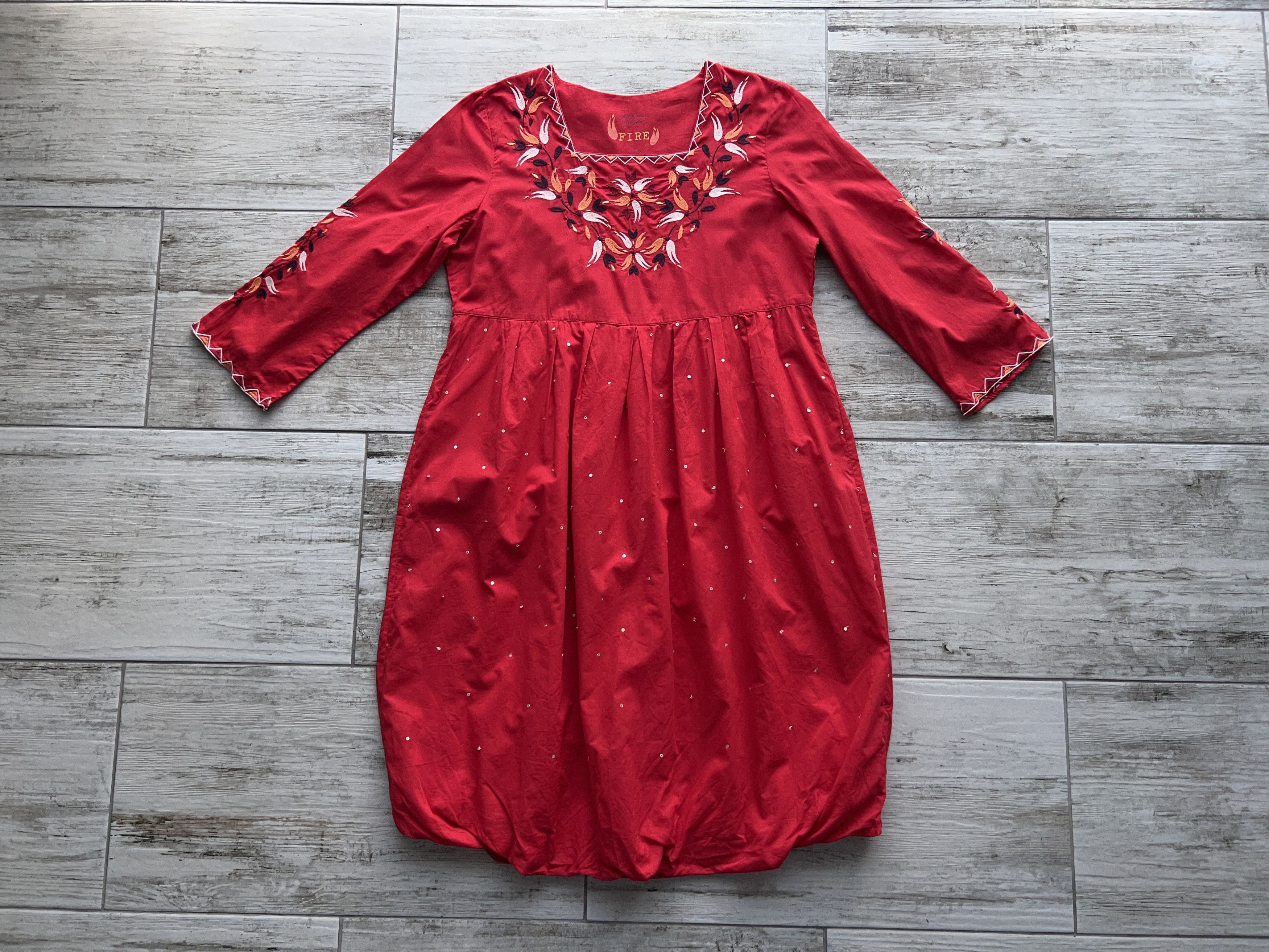 Designer Gudrun Sjoden Fire Embroidery Red Dress Cotton Size M / US 6-8 / IT 42-44 - 1 Thumbnail