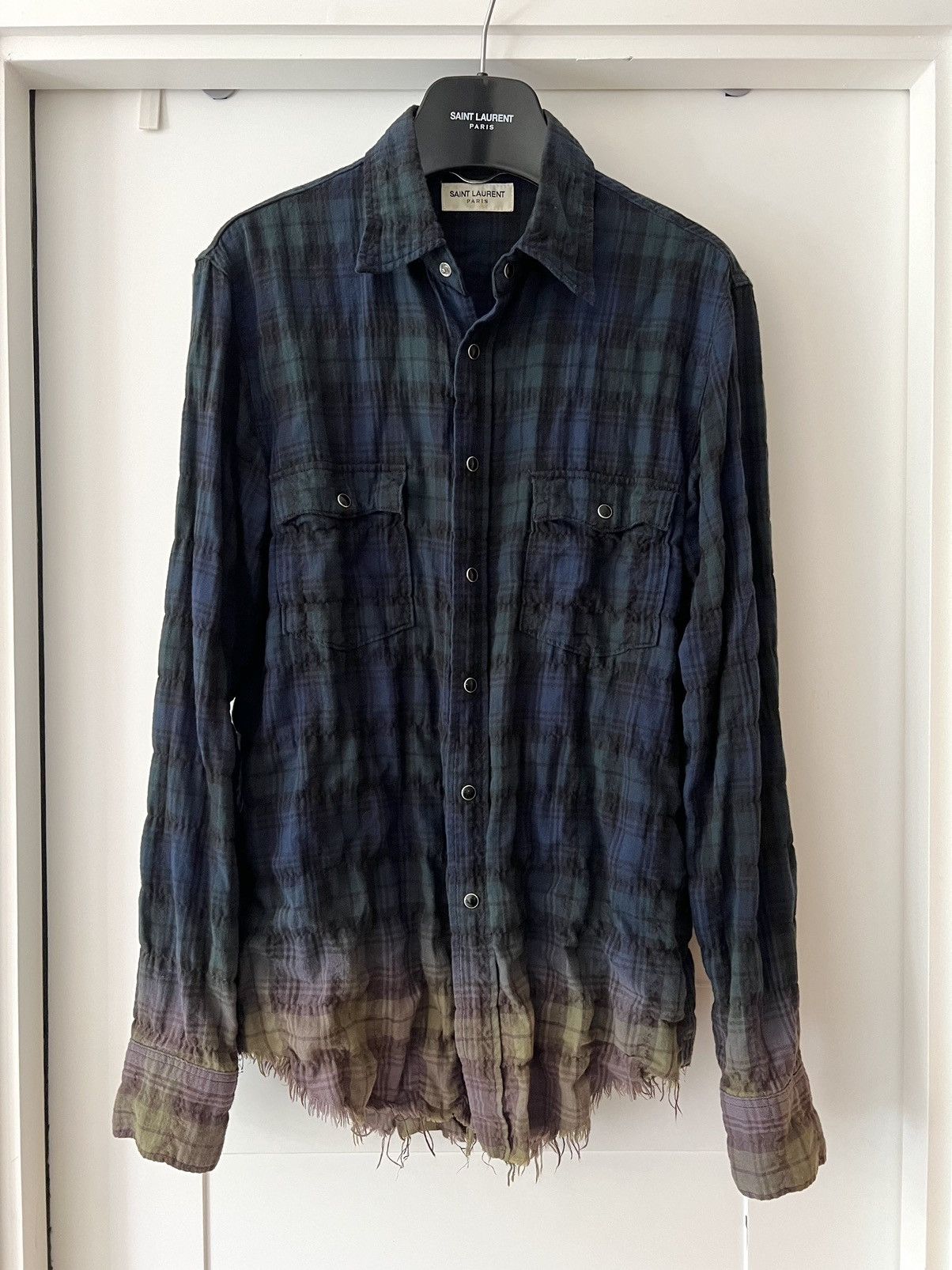 Hedi Slimane × Saint Laurent Paris 16SS Raw Hem Gradient Plaid