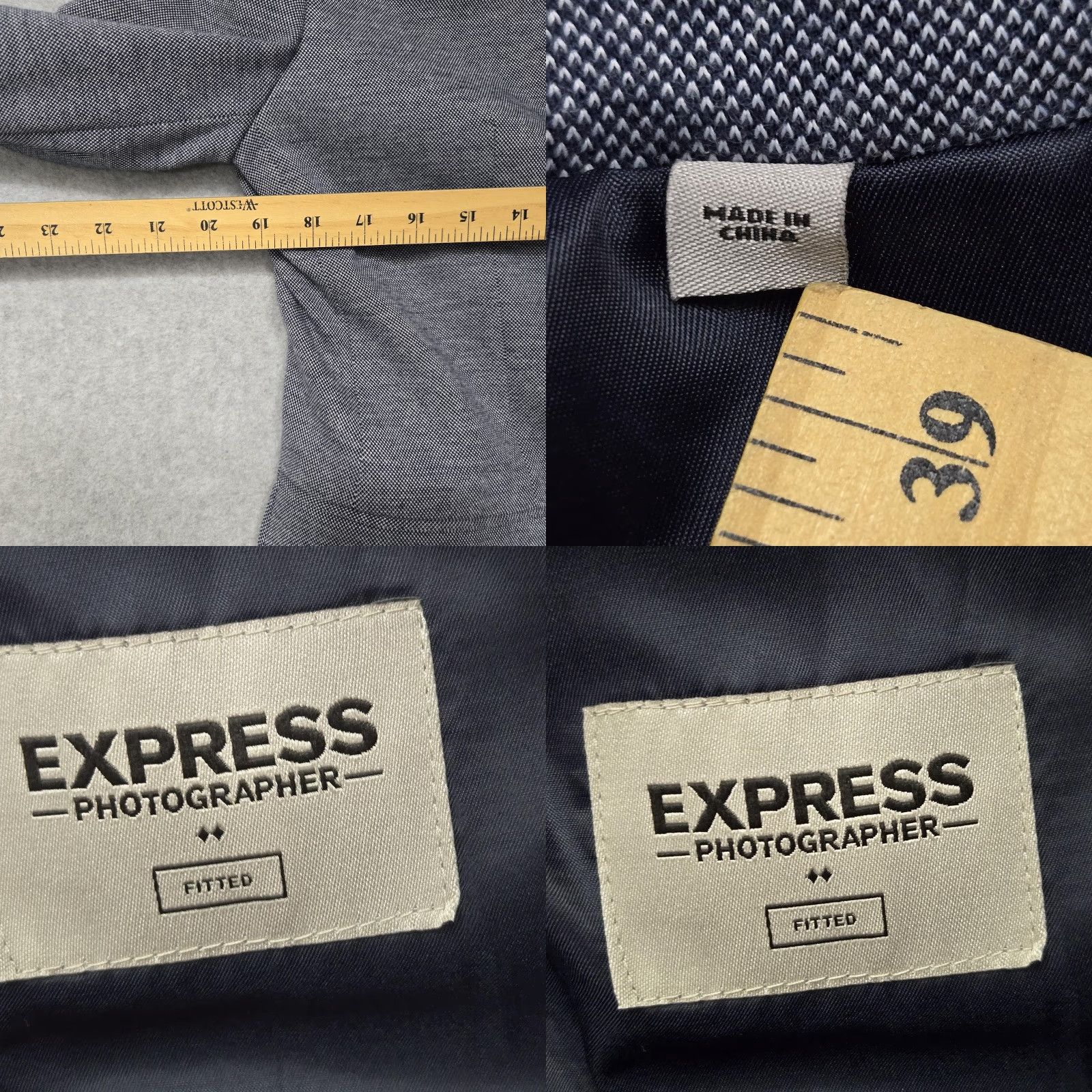 Express Express Photographer Blazer Mens 40 Regular Gray Fitted Sport Coat Jacket Two Button Size 40R - 8 Thumbnail