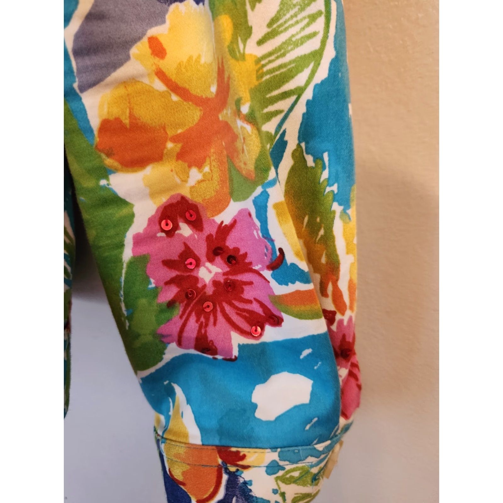 Laura Ashley Laura Ashley Jacket Womens Medium Multi-Color Tropical Floral Sequin All Seasons Casual Button Long Sleeve Regular Fit Cotton Blend Size M / US 6-8 / IT 42-44 - 5 Thumbnail
