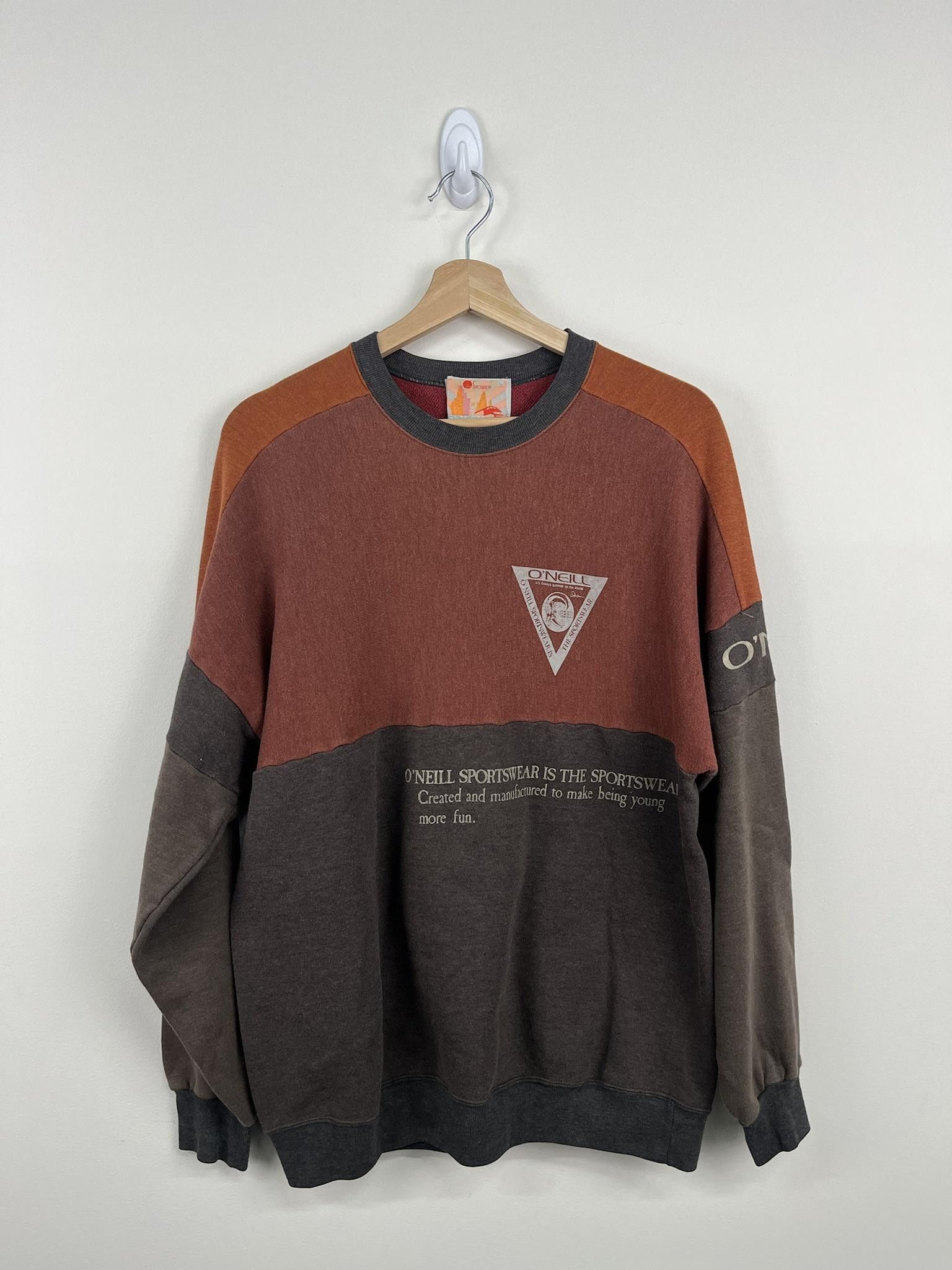 image of Vintage O'neill 2 Color Cheat Logo Terry Crewneck in Brown, Men's (Size Large)