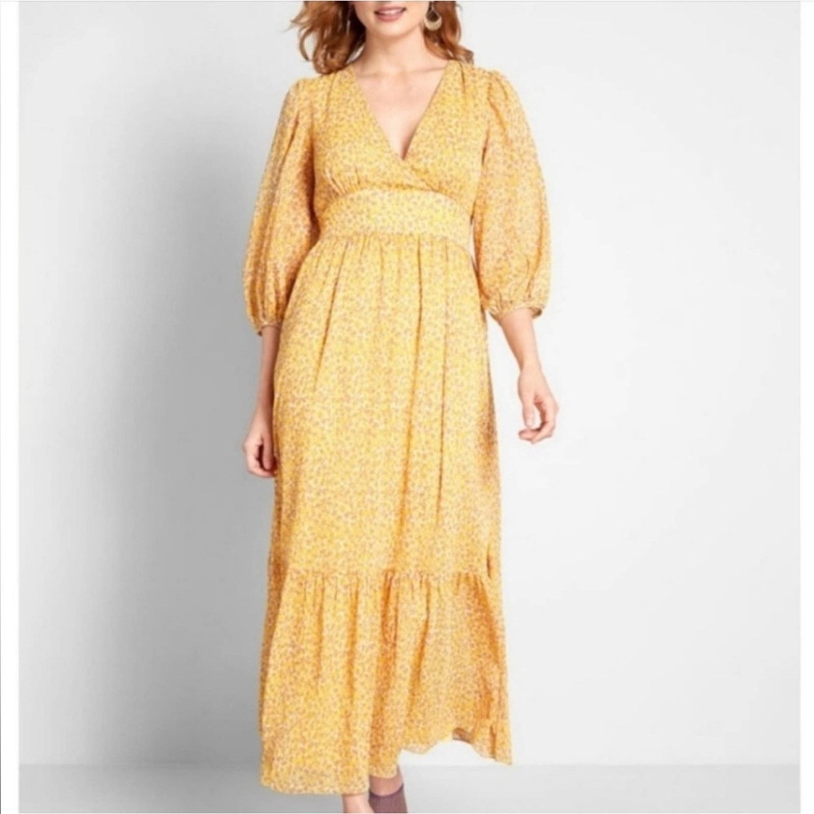 Other Traffic People Perk Things Up Yellow Printed Maxi Dress Size L / US 10 / IT 46 - 1 Thumbnail