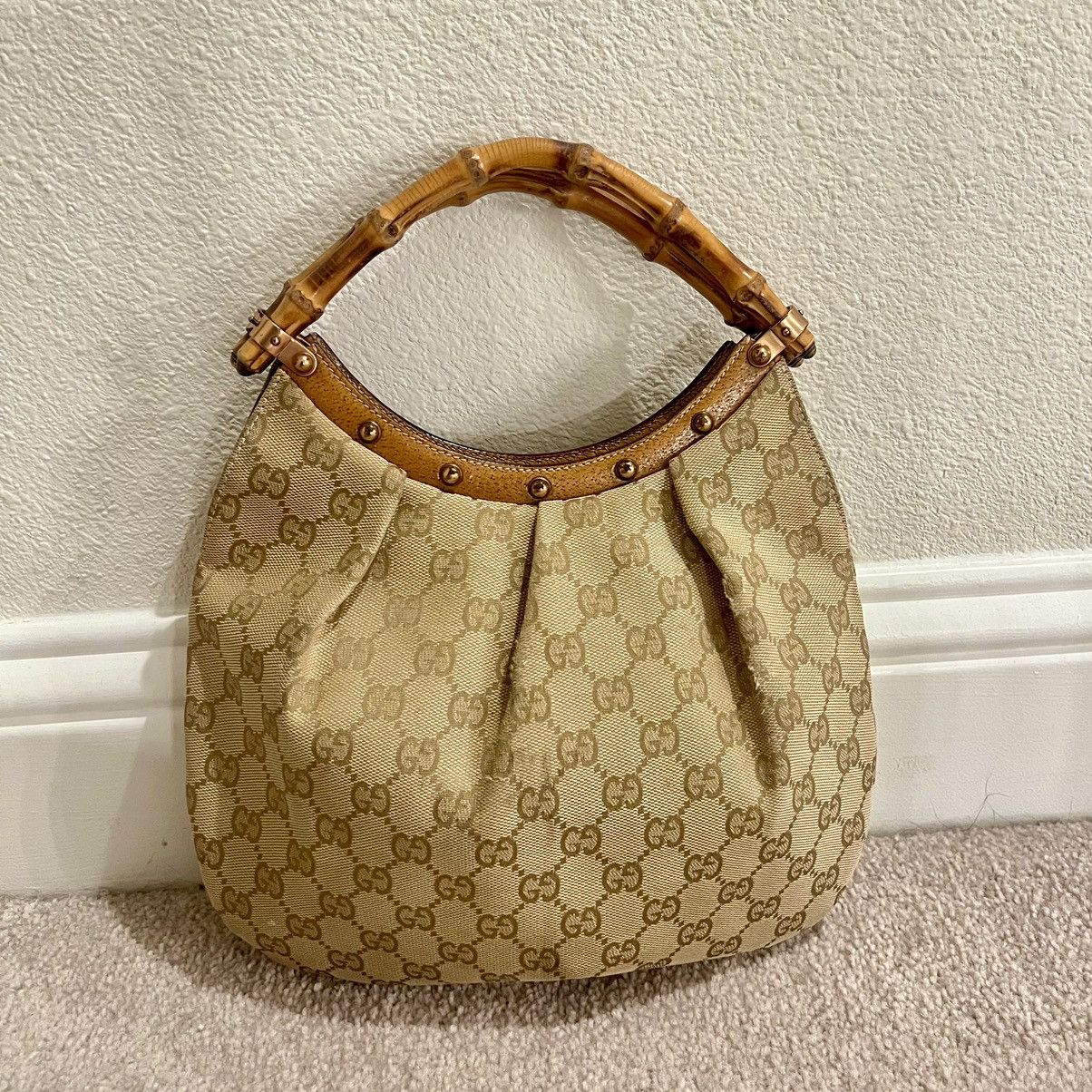 Gucci Gucci GG Signature Canvas Bamboo Handle Handbag Size ONE SIZE - 1 Thumbnail