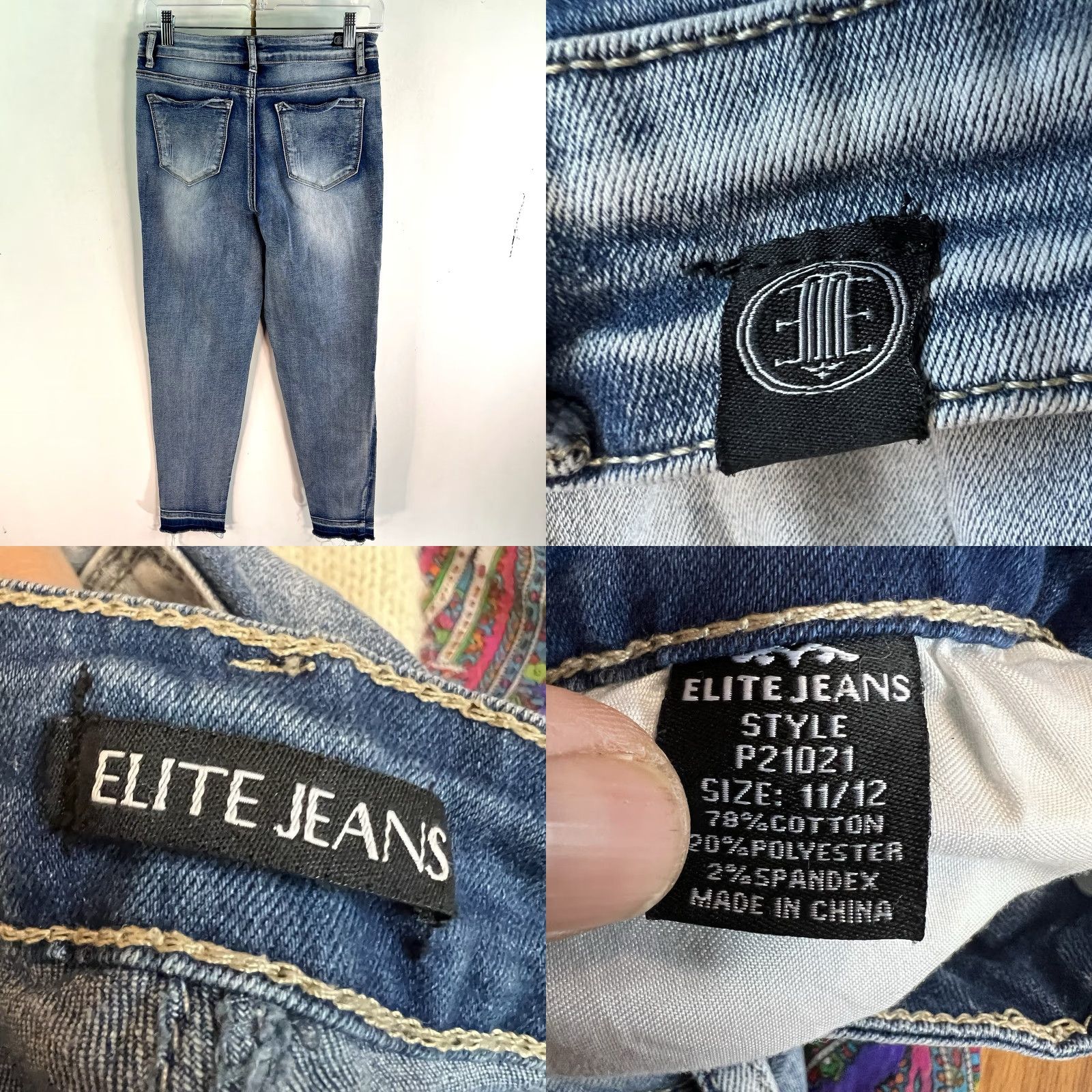 Denime VINTAGE Elite Jeans Distressed Croped Denim Womens Size 12 Blue 28x25 Cropped Regular Zip Button Logo Zipper 25 Inseam Size 34" / US 12 / IT 48 - 8 Thumbnail