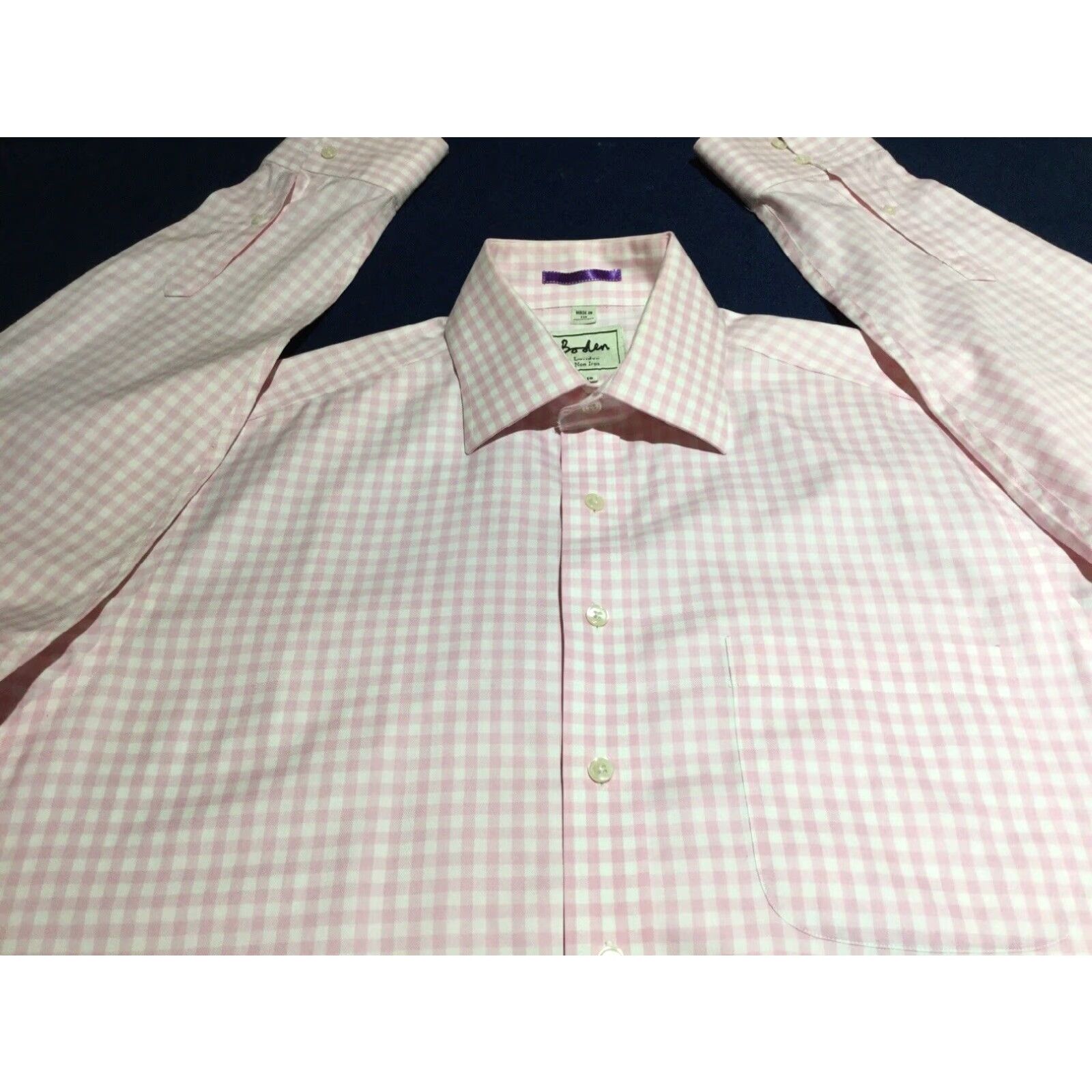 Pinko Mens Pink White Plaid Dress Shirt 16 Long Sleeve Multicolor Regular L Size 42R - 2 Thumbnail