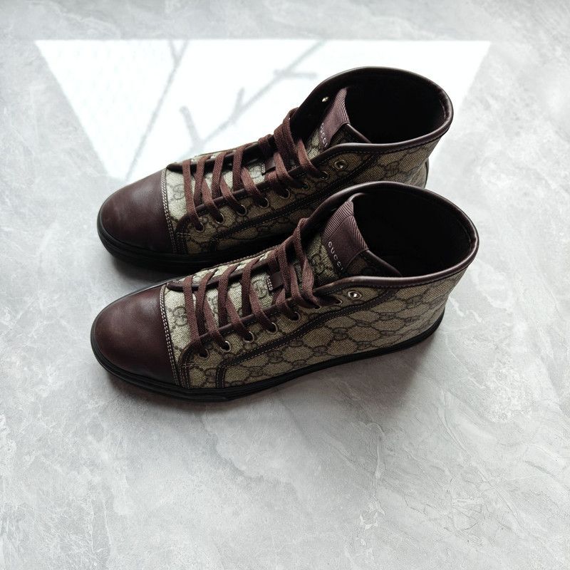 Gucci Gucci High Top Lace-Up Sneakers in Brown 0079 Size US 8 / EU 41 - 1 Thumbnail