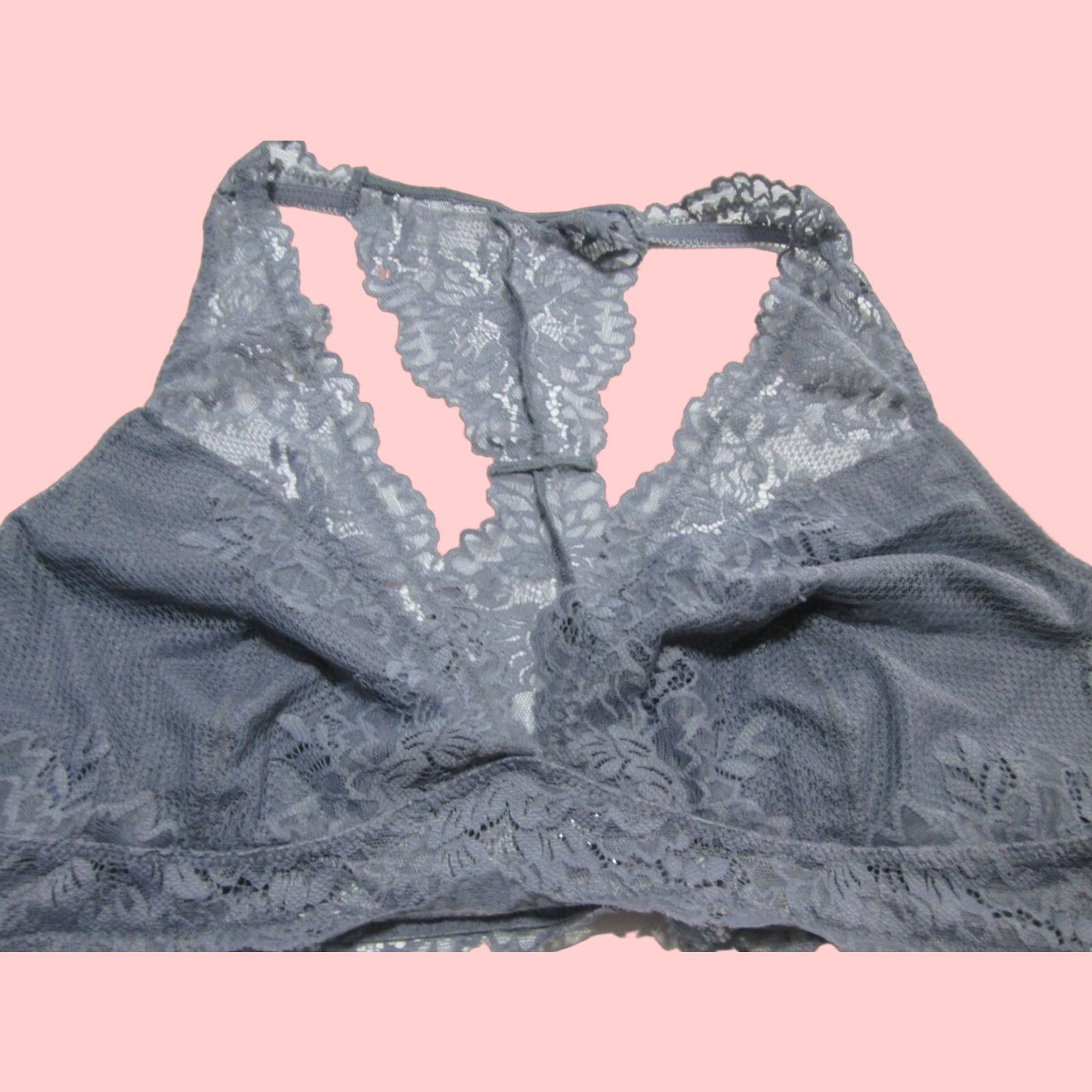 Vintage Maidenform Wireless Bralette Bra Size L Gray Floral Lace Racerback Pullover Womens in Grey