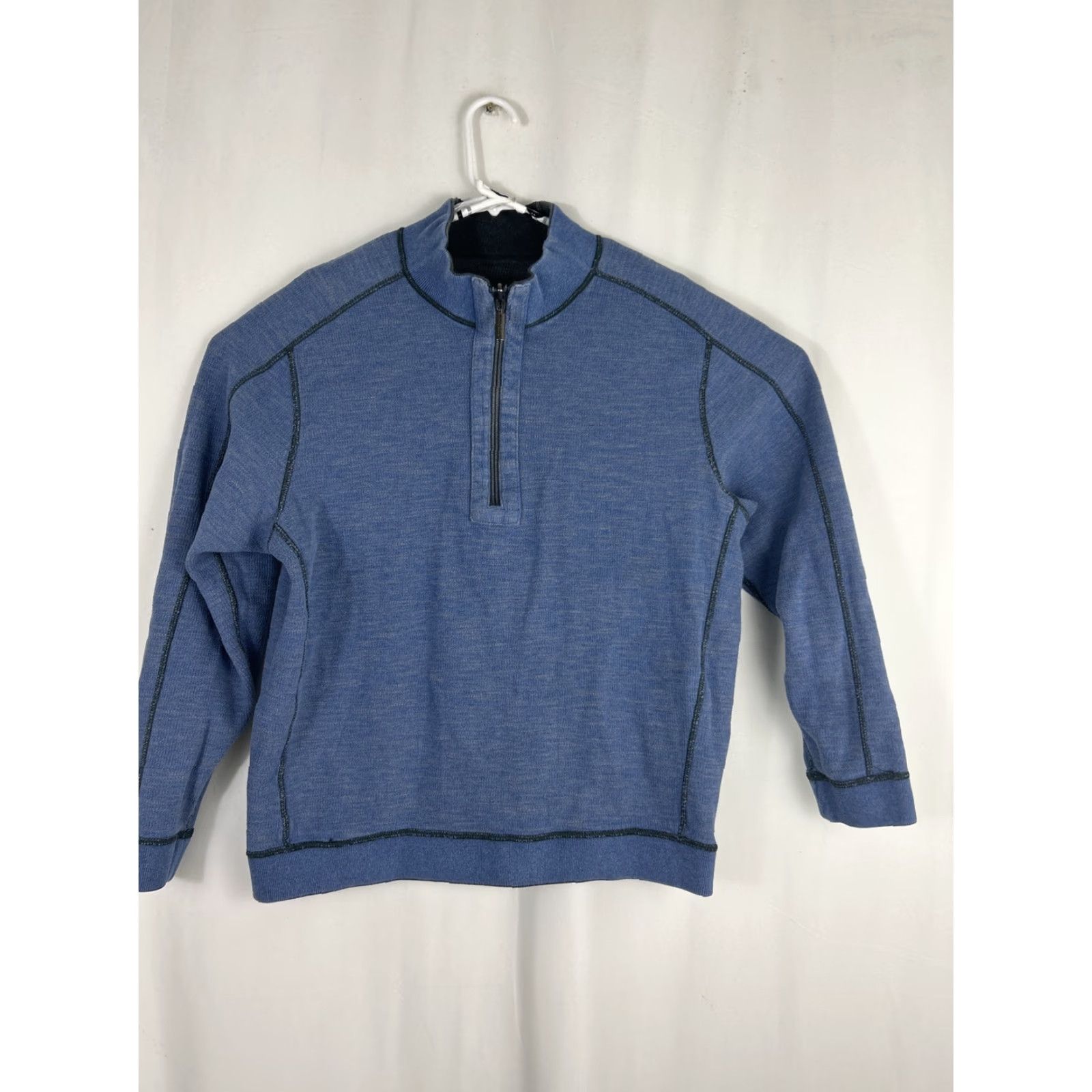 Tommy Bahama Tommy Bahama Mens Large Gray/Blue Reversible 1/4 Zip Pullover Cotton Blend Sweater - Long Sleeve Mock Neck Contacts: Casual Business Travel Size US L / EU 52-54 / 3 - 2 Thumbnail