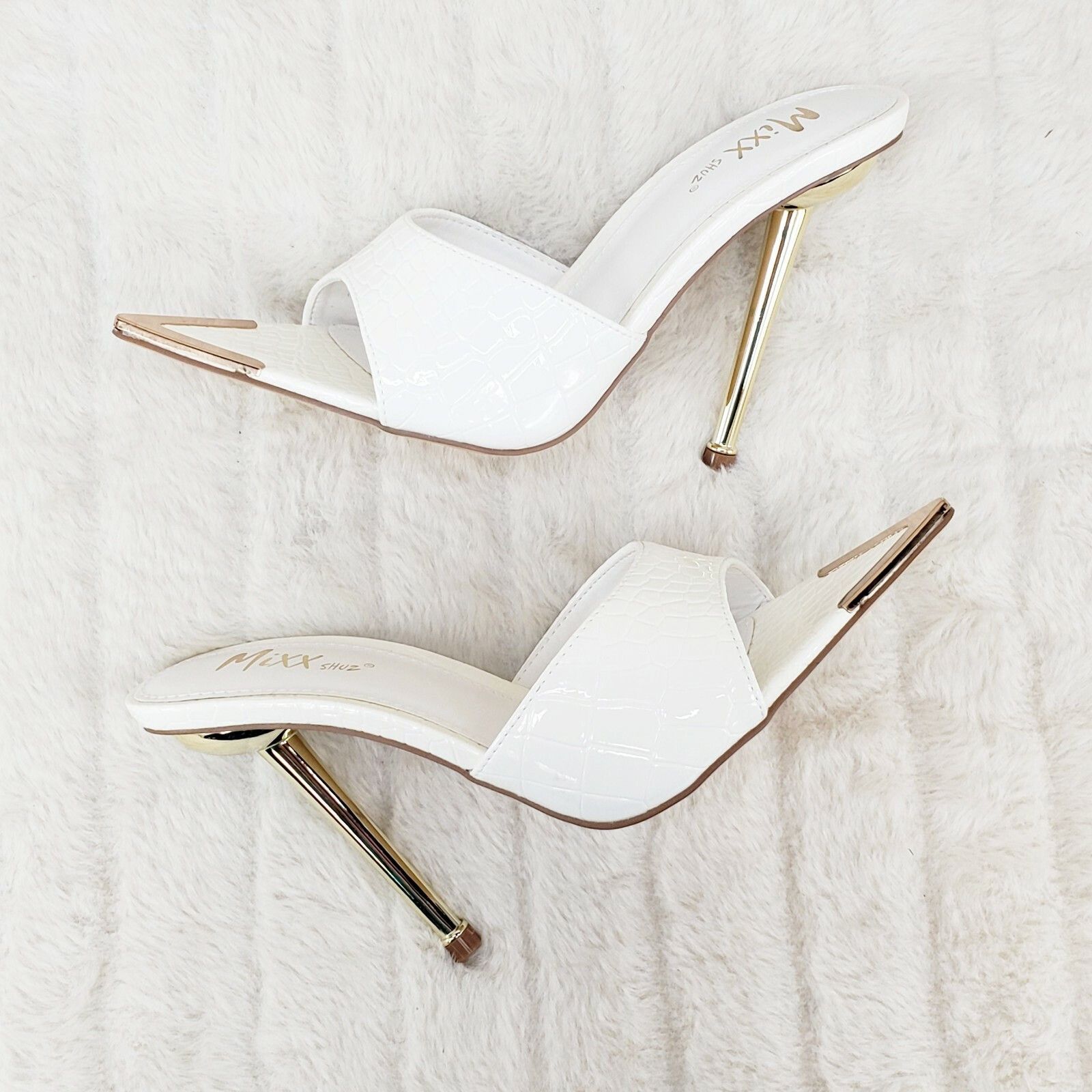 Other Venus White Slim High Heel Pointy Toe Slip On Sandals Slides Size US 11 / IT 41 - 4 Thumbnail