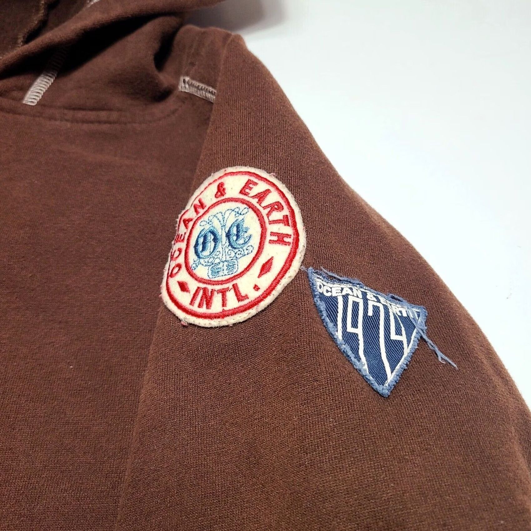Vintage Ocean And Earth "Surfing Is My Religion" Hoodie Mens S Size Small Graphic Y2k Brown Cotton Blend Pullover Long Sleeve Size US S / EU 44-46 / 1 - 4 Thumbnail