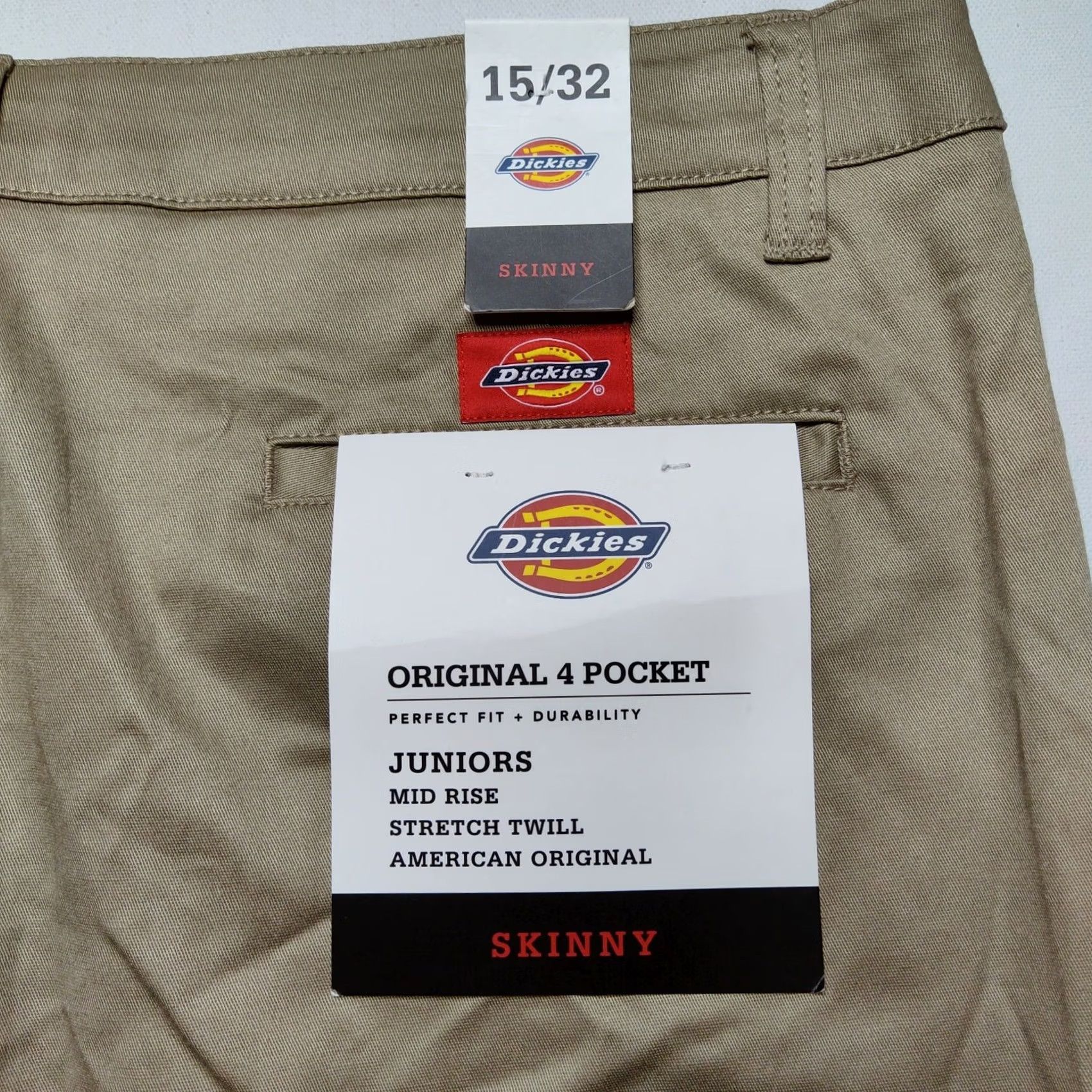 Dickies Dickies Women Junior Size 15 Skinny Mid Rise Stretch Khaki Pants NEW Size 36" / US 14 / IT 50 - 3 Thumbnail