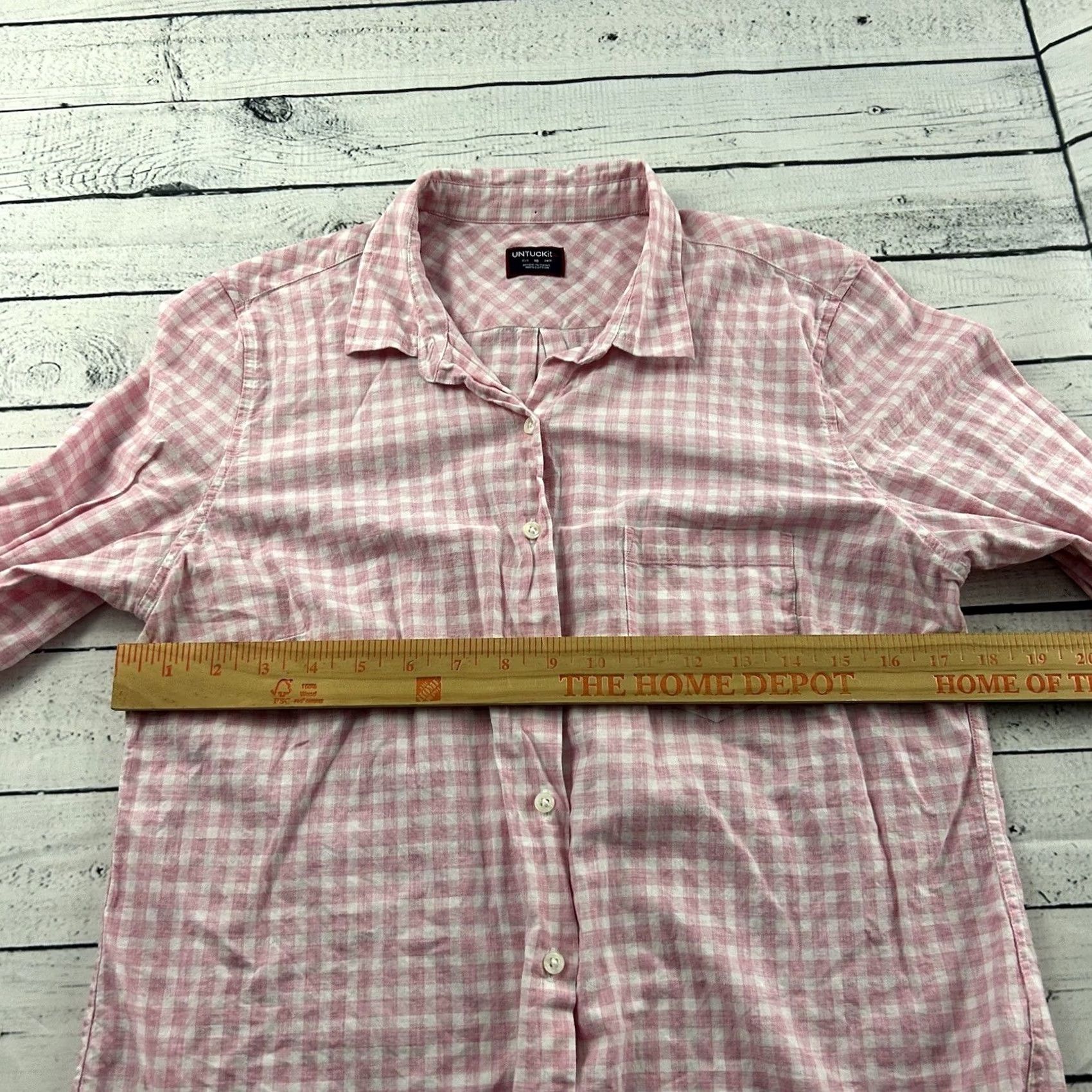 UNTUCKit UNTUCKit Plaid Long Sleeve Cotton Button Front Top Women's 10 Pink Size L / US 10 / IT 46 - 4 Thumbnail