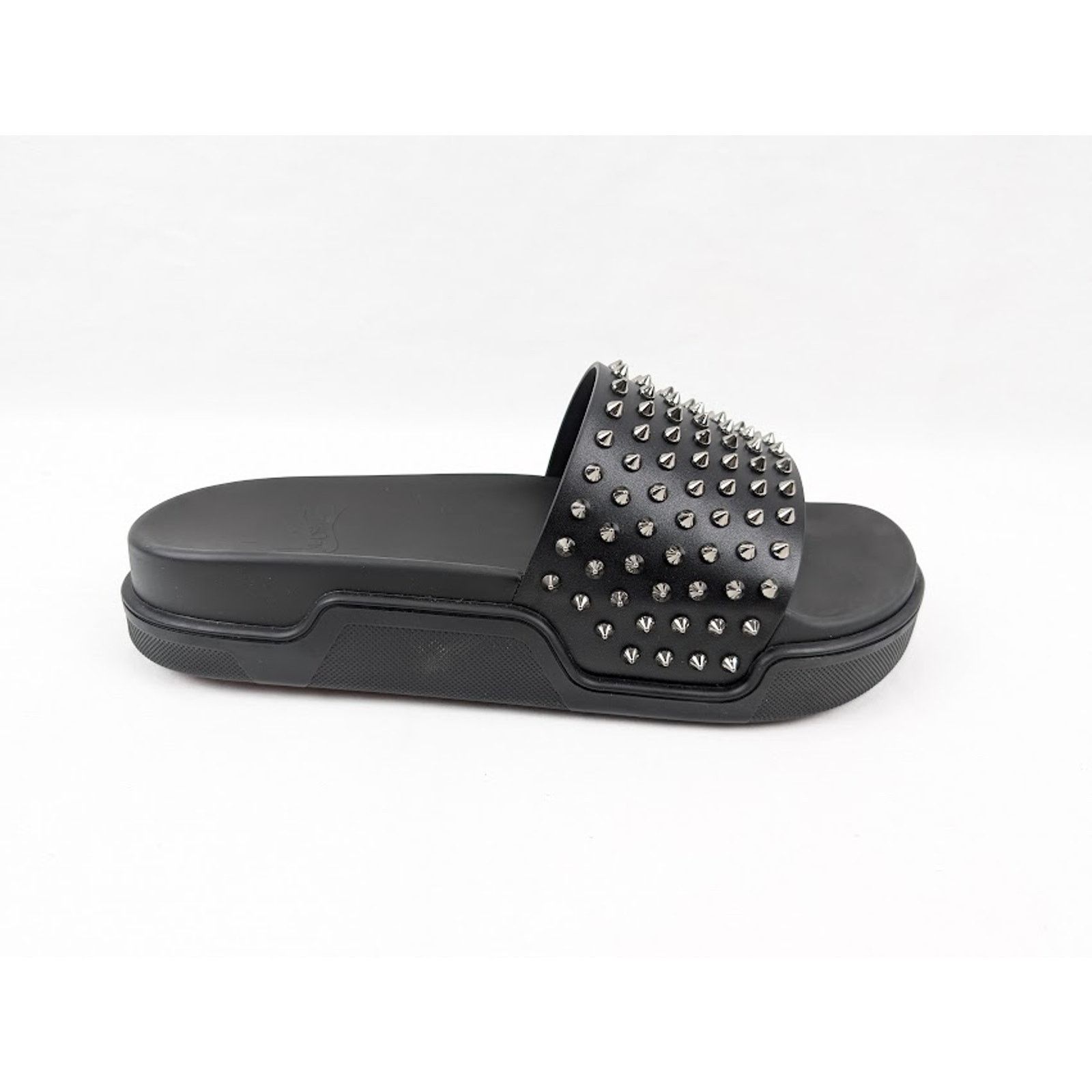 Christian Louboutin o1rshd1 Pool Fun Flat Calf Slippers in Black/Gun Size US 12.5 / EU 45-46 - 1 Thumbnail