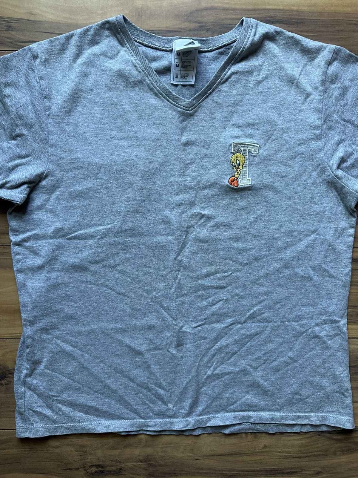 Warner Bros Gray Tweety Bird V-Neck T-Shirt Size M / US 6-8 / IT 42-44 - 3 Thumbnail