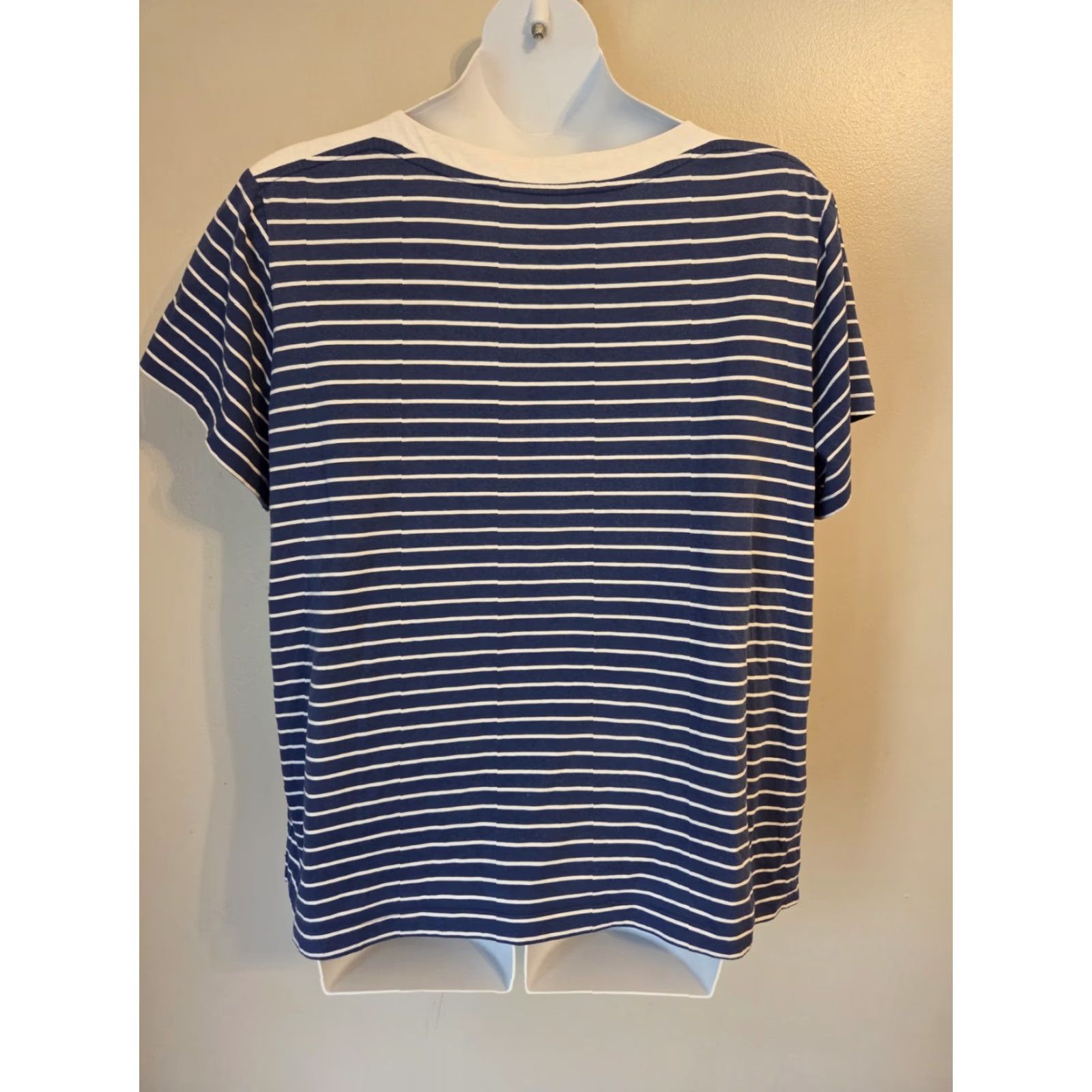 Vintage Chic CHIC Blue Nautical Stripe Short Sleeve Casual Top Shirt 3X Women Plus Size Round Neck Shirt Size XXL / US 16-18 / IT 52-54 - 6 Thumbnail