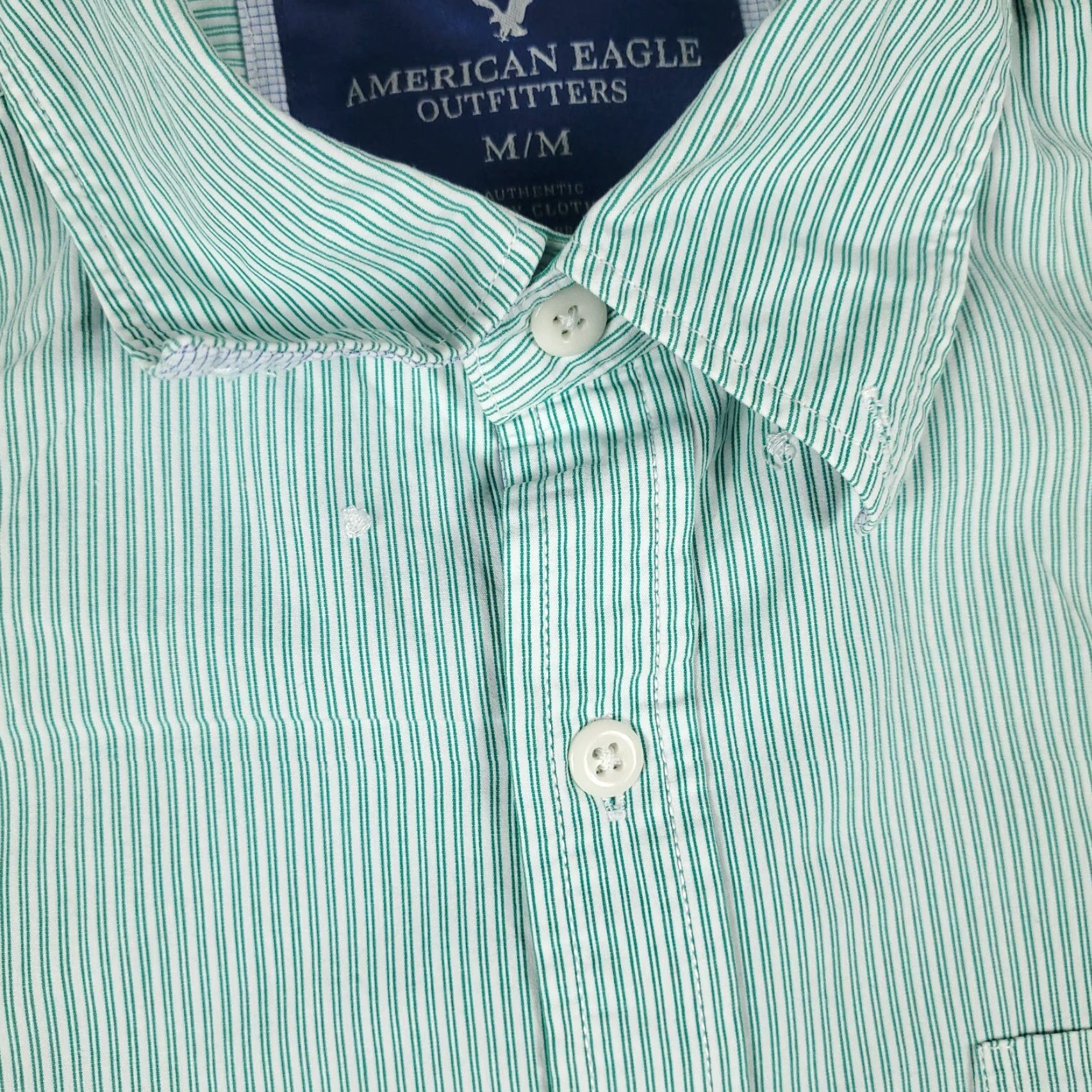 American Eagle Outfitters American Eagle Outfitters Shirt Men Medium Green Striped Button-Up Long Sleeve Collared Cotton Mens Size US M / EU 48-50 / 2 - 3 Thumbnail