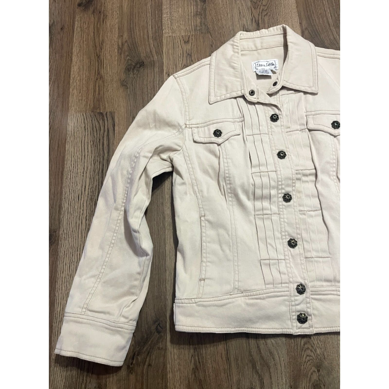Olive Live a Little Jacket Womens Size Medium White Button Up Jean Jacket Pockets Street Casual Travel N/A Size 32" / US 10 / IT 46 - 3 Thumbnail