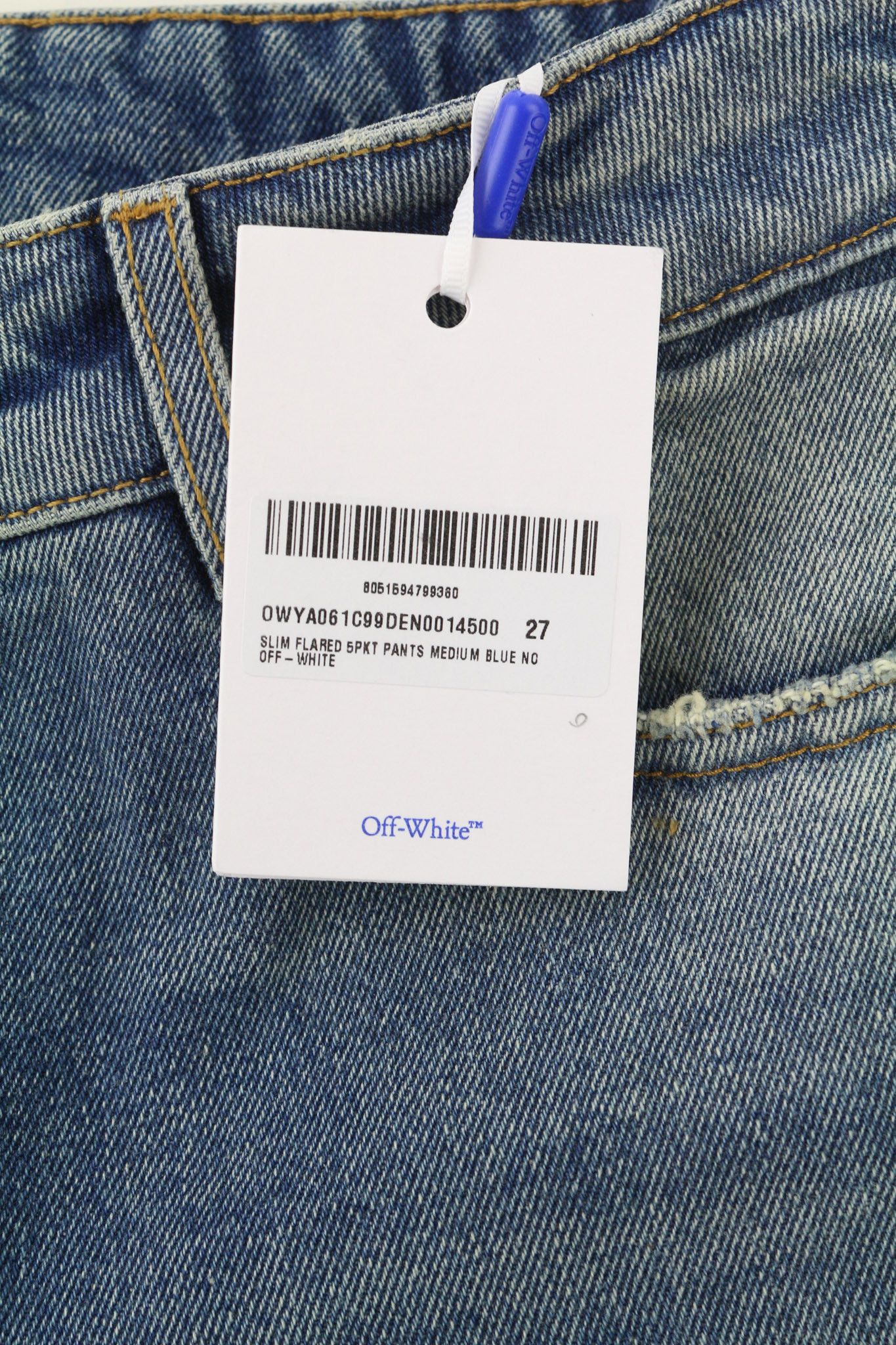 Off-White W27 Slim Flared Washed Zipped Cotton Blue 80242 Size 27" / US 4 / IT 40 - 6 Thumbnail