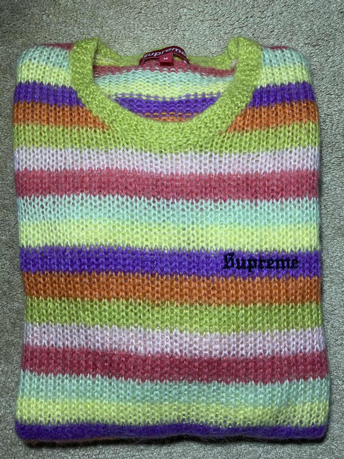 image of Fw19 Supreme Mohair Striped Crewneck Sweater 2019 Multi Wool, Men's (Size Medium)