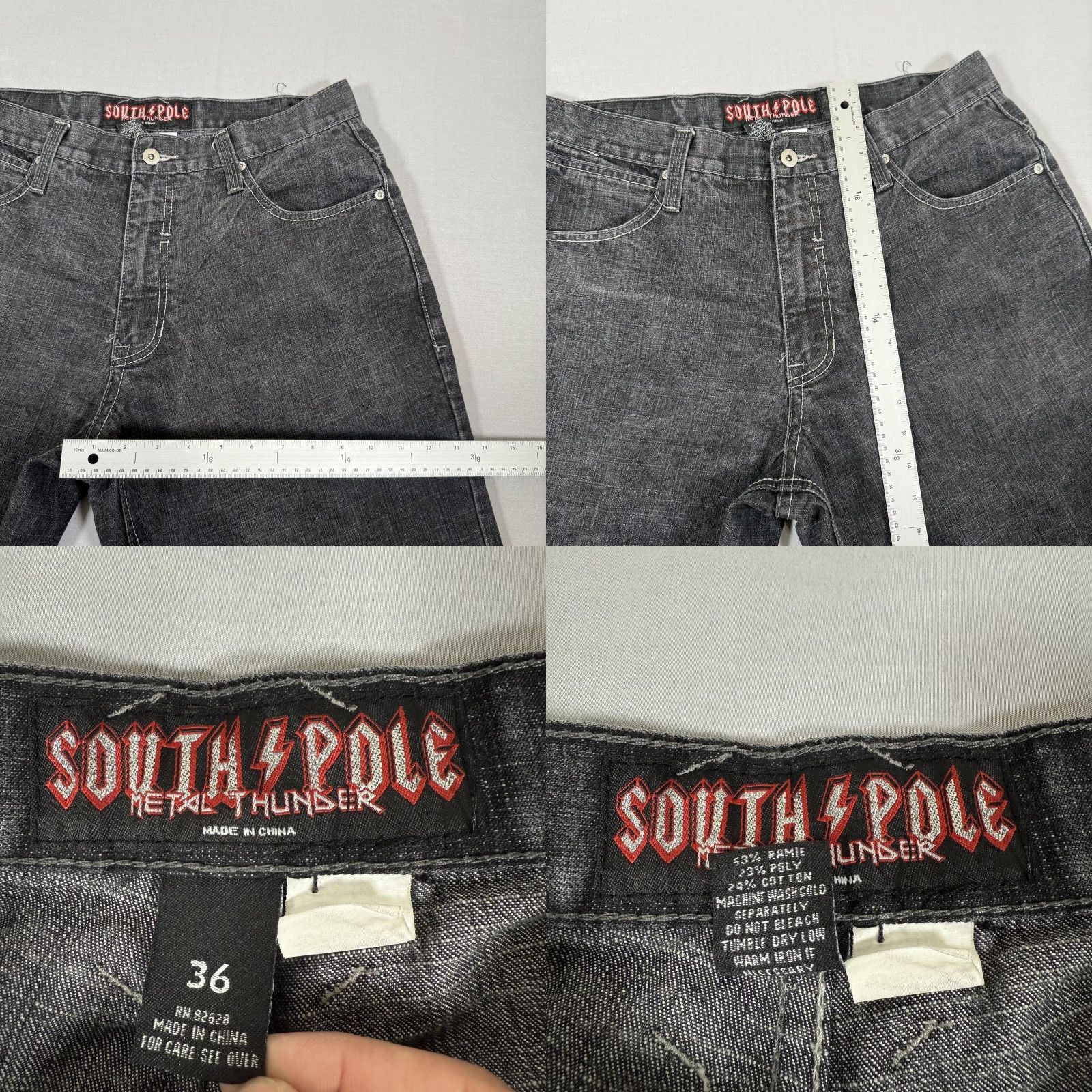 Southpole VINTAGE Southpole Metal Thunder Jeans Men 36x32 Denim Black Charcoal Wash Relaxed Straight Pockets Embroidered Logo Rock Theme 90s Mens Size US 36 / EU 52 - 9 Thumbnail