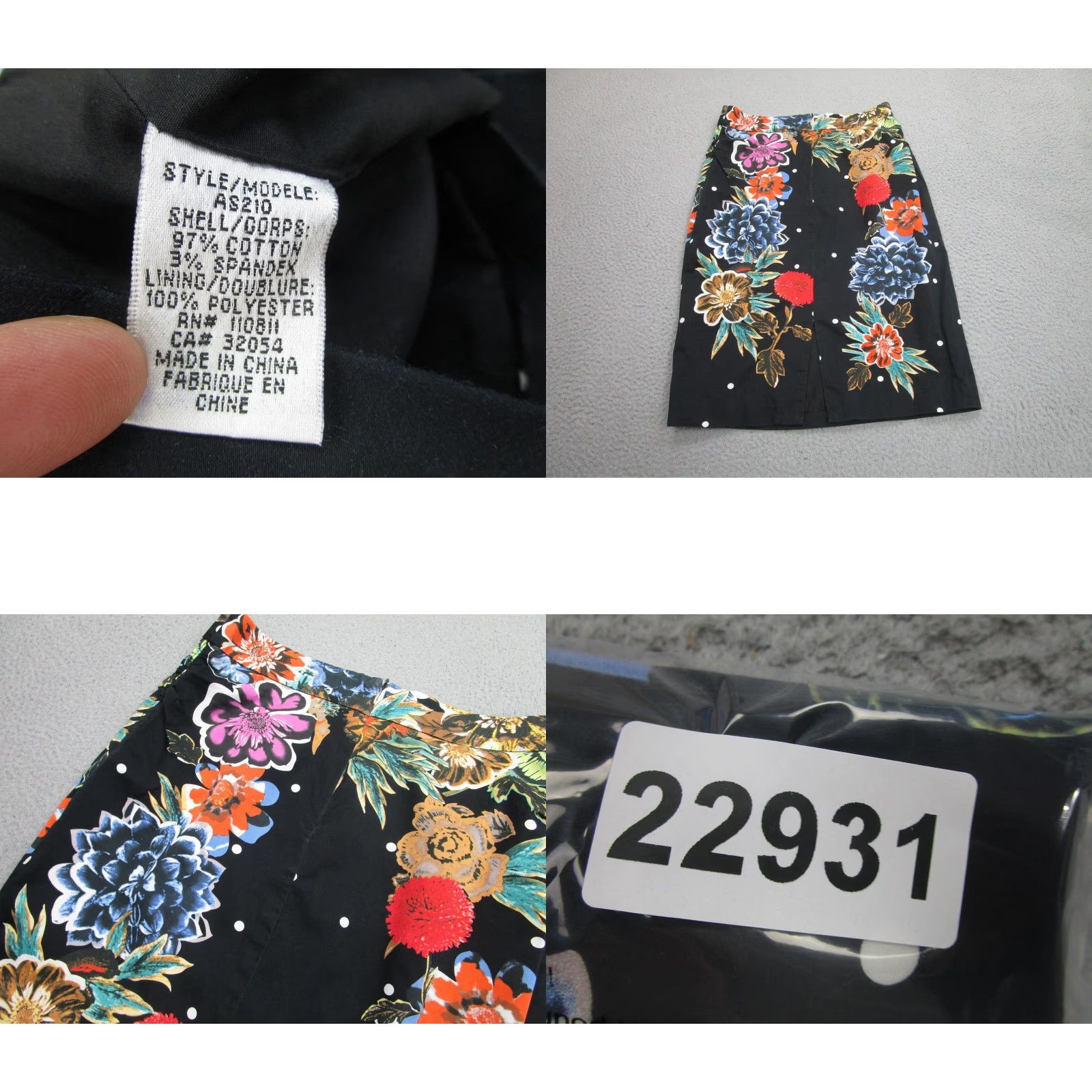 Vintage Baraschi Skirt Womens 6 Black Floral Polka Dot Pencil Knee Length Lined Stretch Size 28" / US 6 / IT 42 - 8 Thumbnail