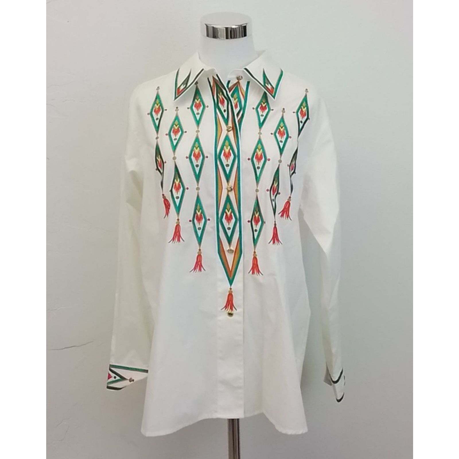 Bob Mackie Bob Mackie Button-Up Blouse Women's M White Embroidered Size M / US 6-8 / IT 42-44 - 2 Thumbnail