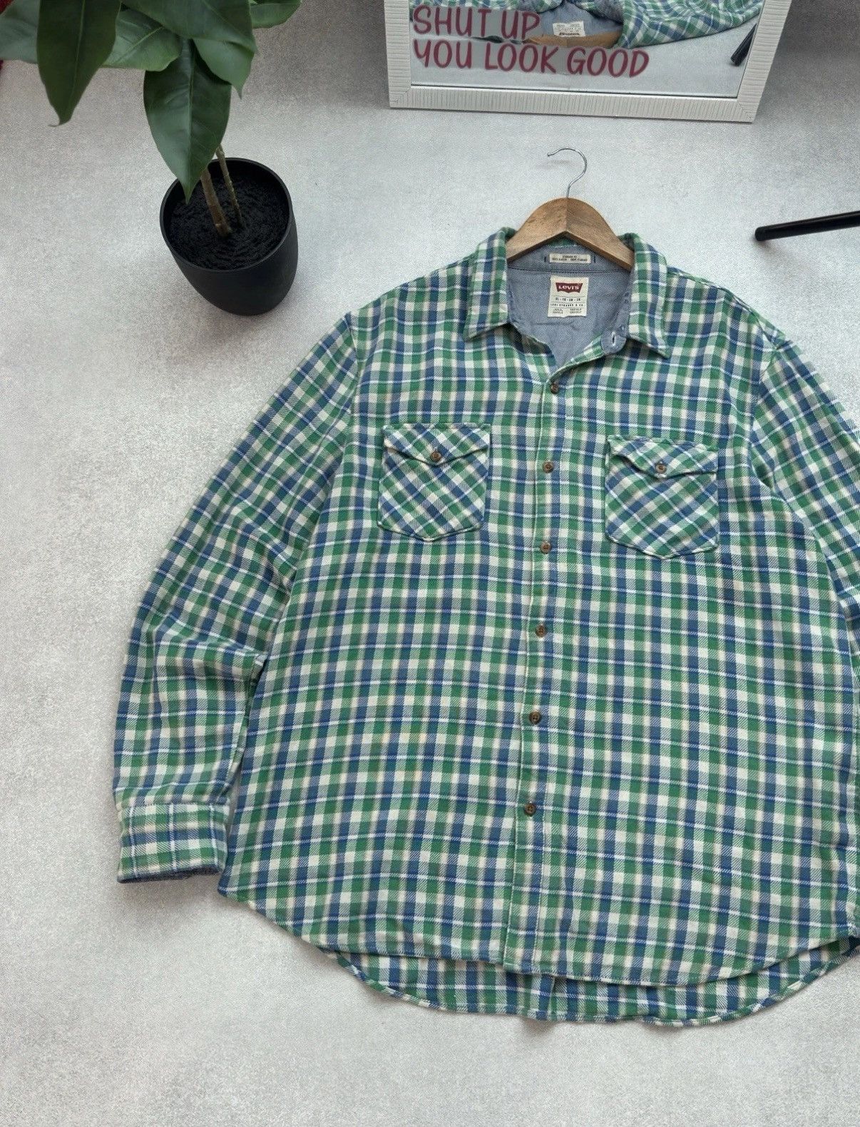 Levi's Vintage Levis Retro Checked Green Blue Button Up Shirt Men Size US XL / EU 56 / 4 - 3 Thumbnail